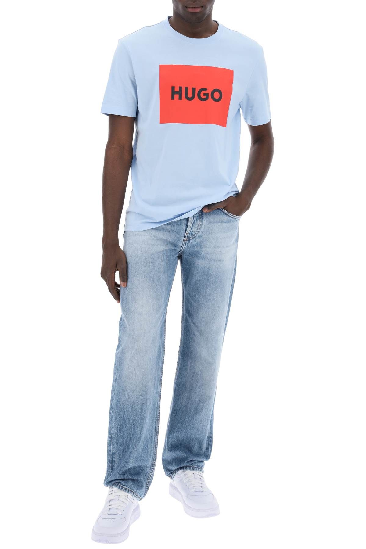 Shop Hugo Dulive T-shirt With Logo Box In Light Blue,red