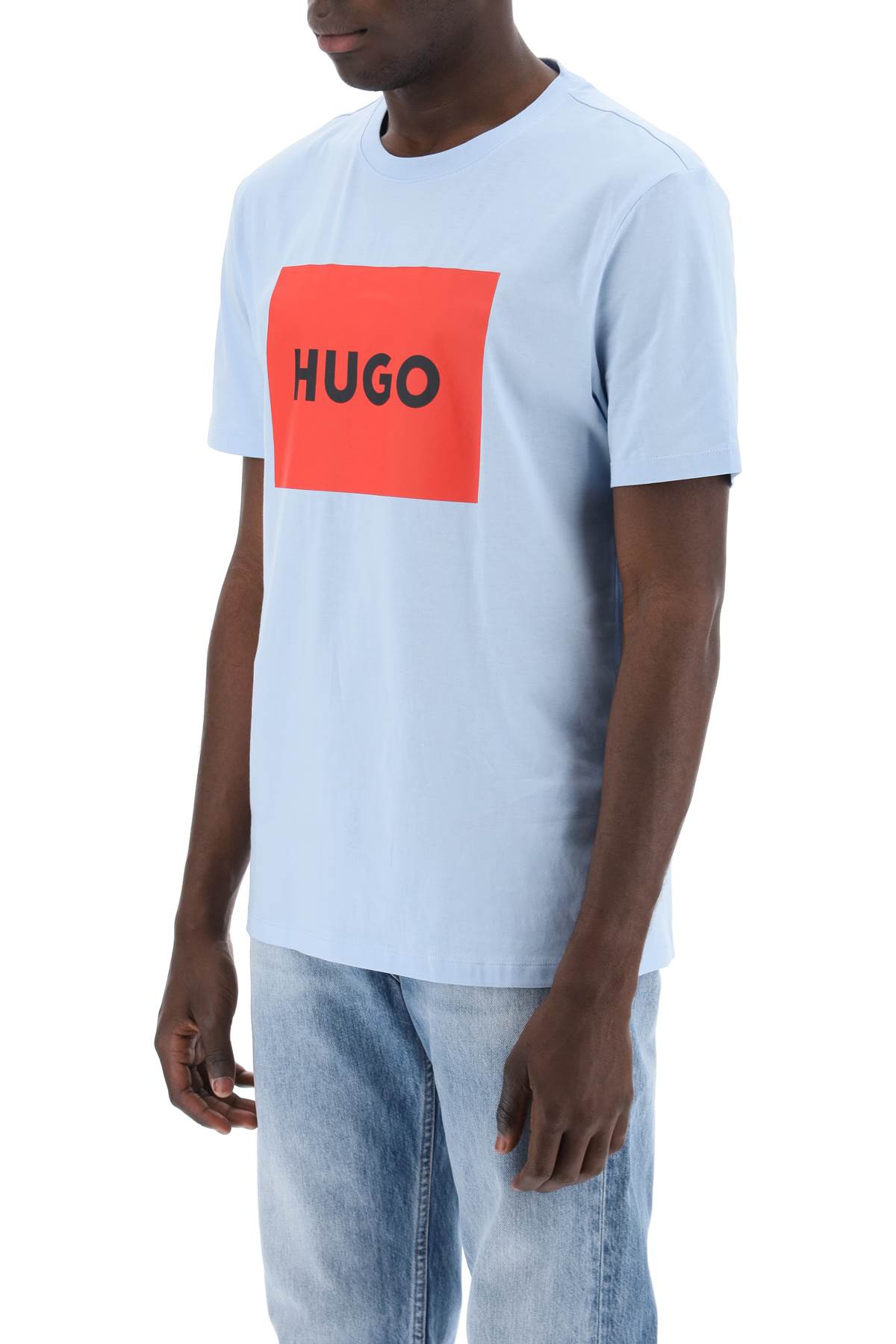 Shop Hugo Dulive T-shirt With Logo Box In Light Blue,red