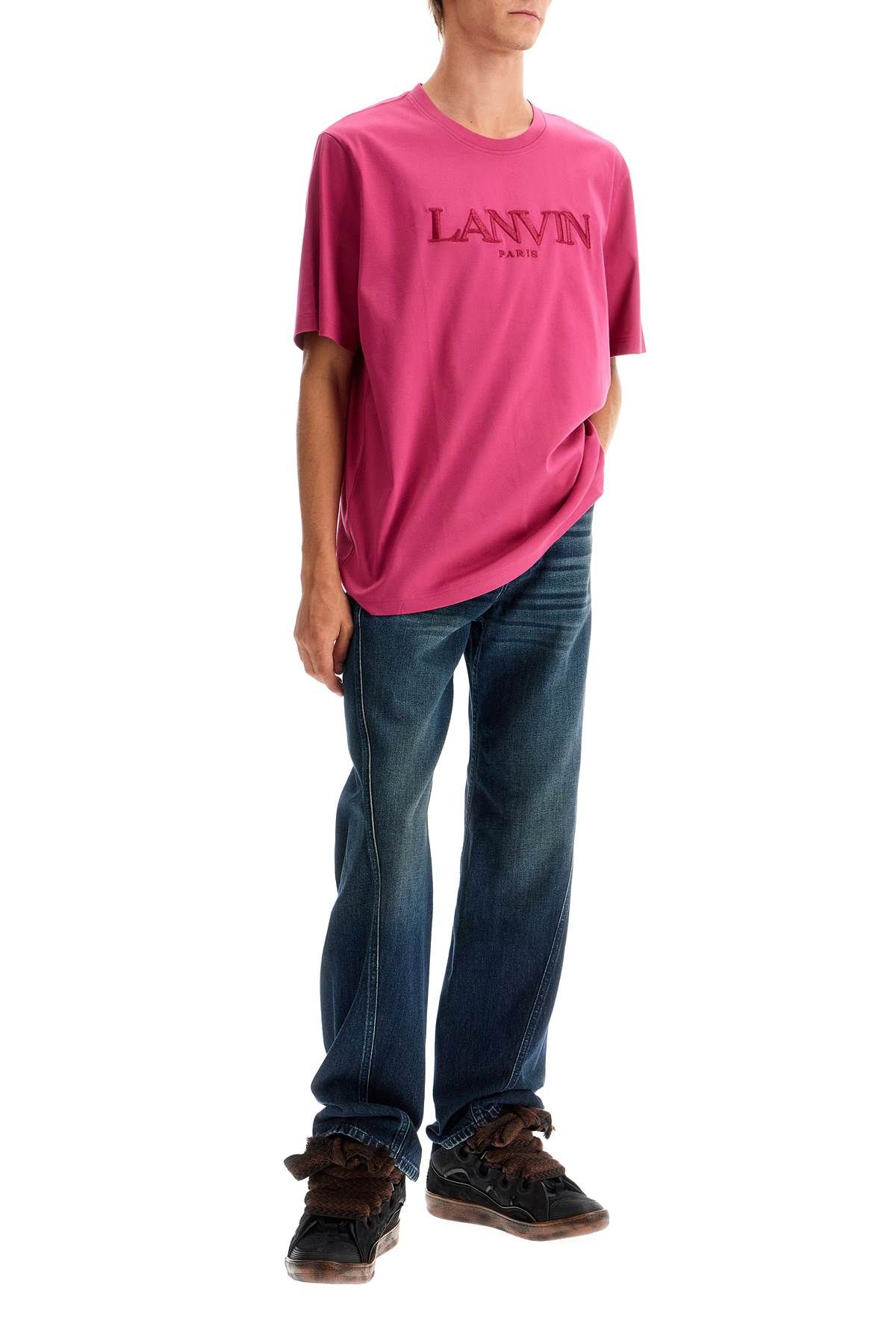 Shop Lanvin T-shirt With Embroidered Logo Design In Pink