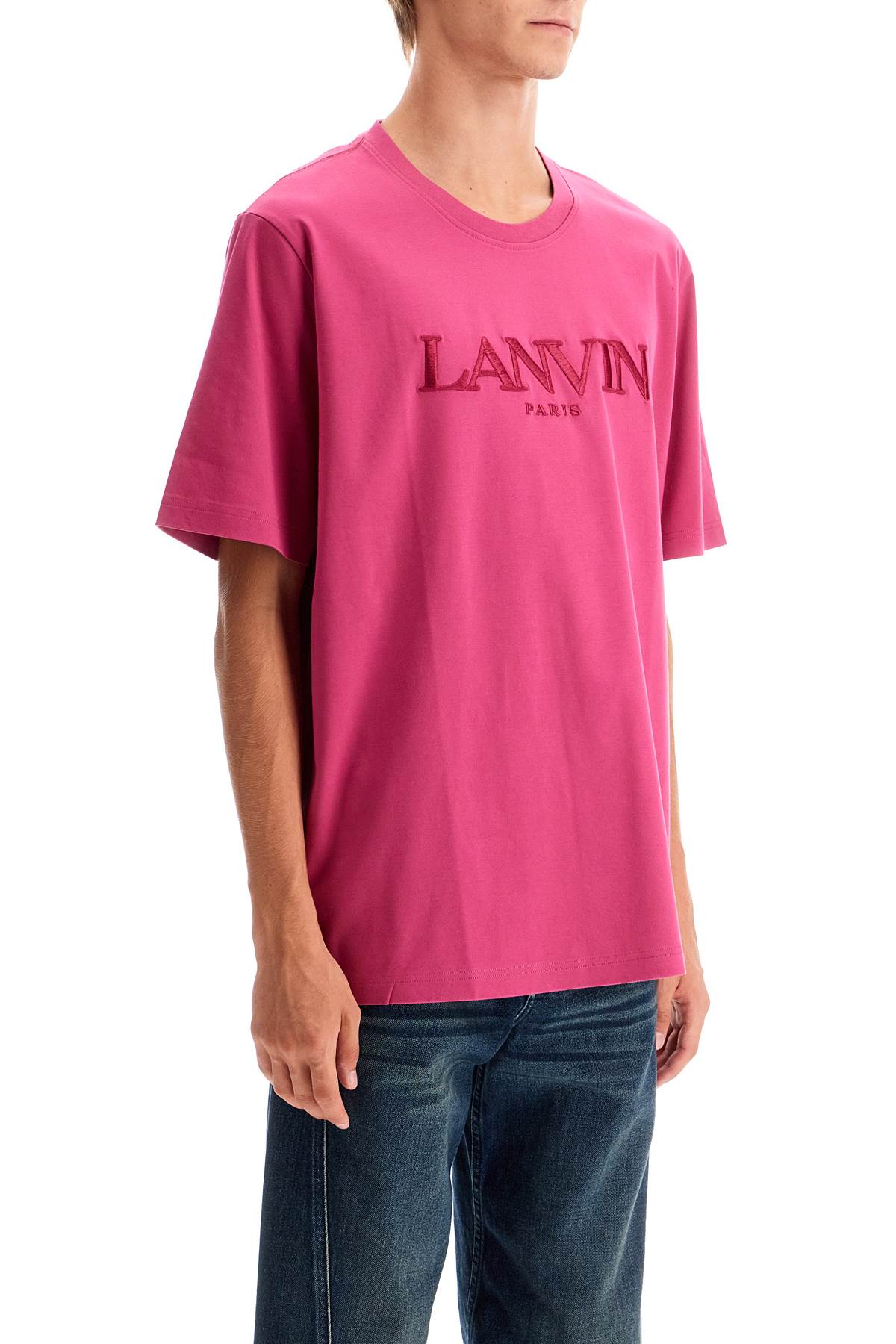 Shop Lanvin T-shirt With Embroidered Logo Design In Pink