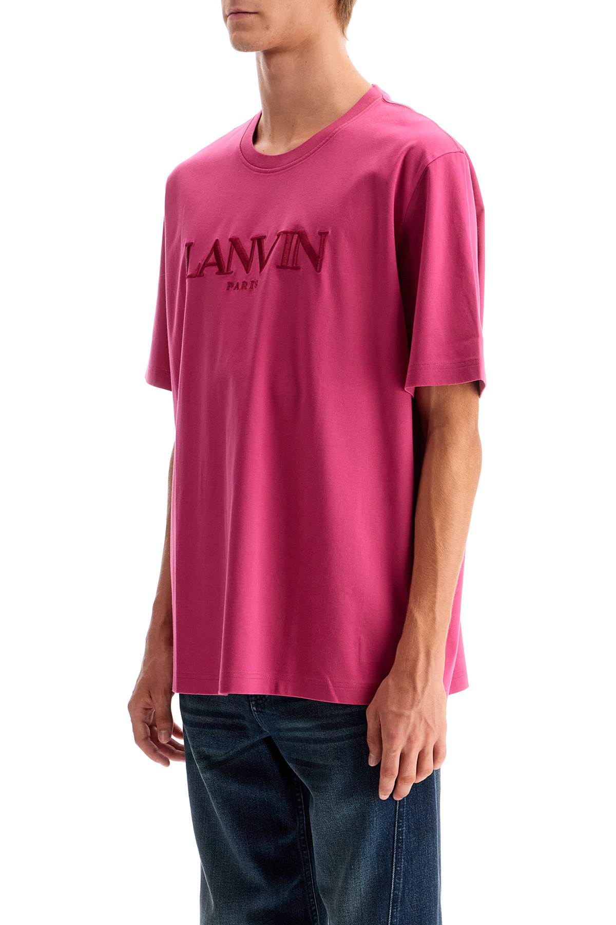 Shop Lanvin T-shirt With Embroidered Logo Design In Pink