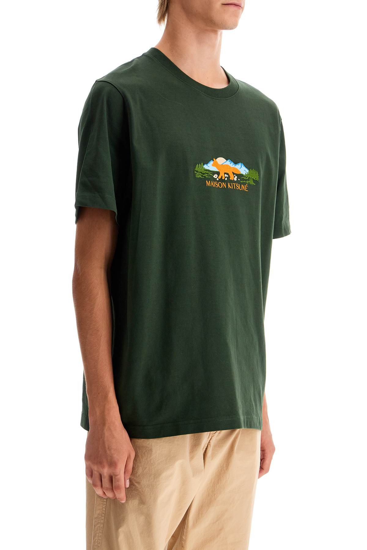 Shop Maison Kitsuné "fox Outdoor Profile T-shirt In Green