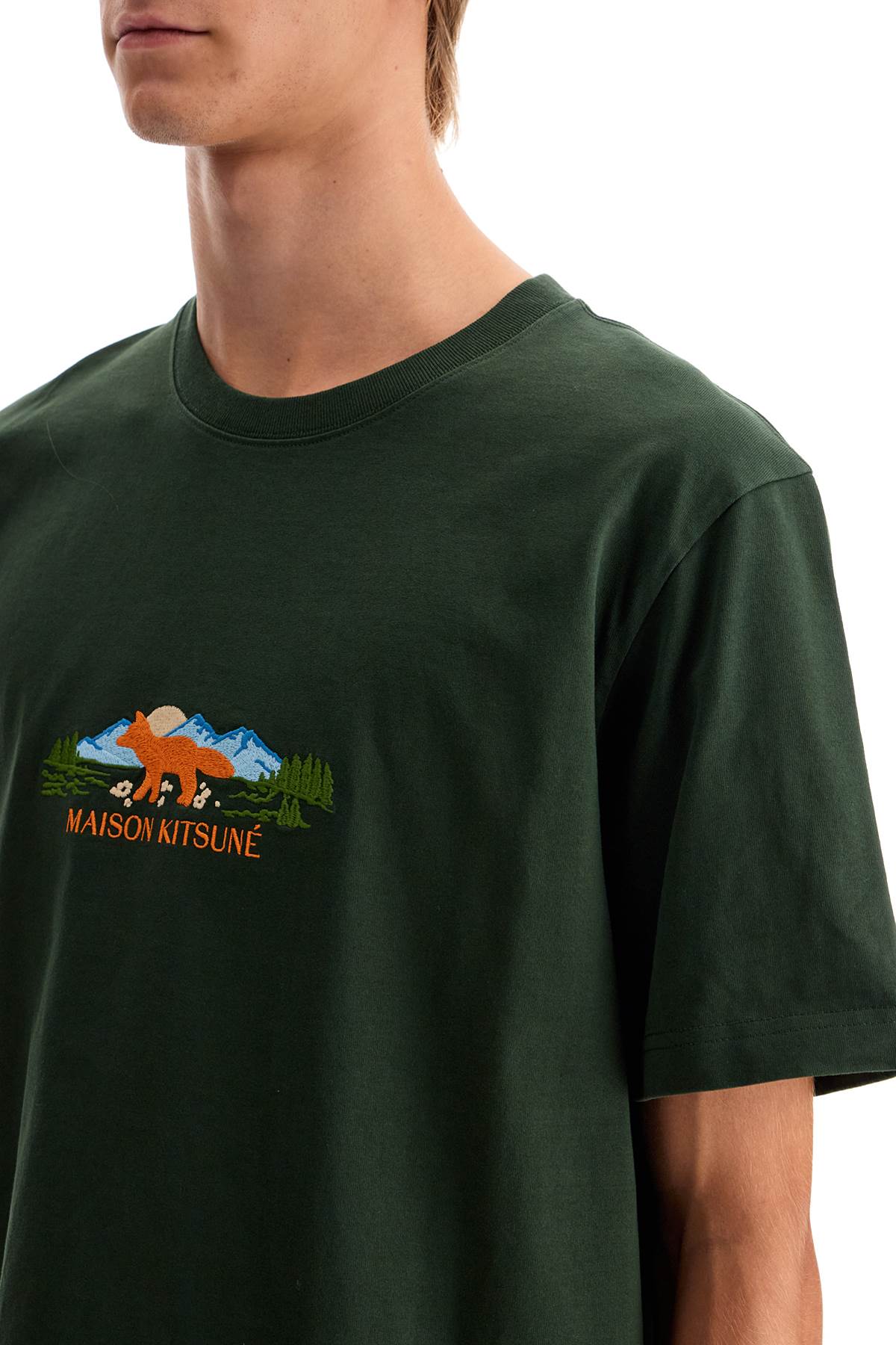 Shop Maison Kitsuné "fox Outdoor Profile T-shirt In Green