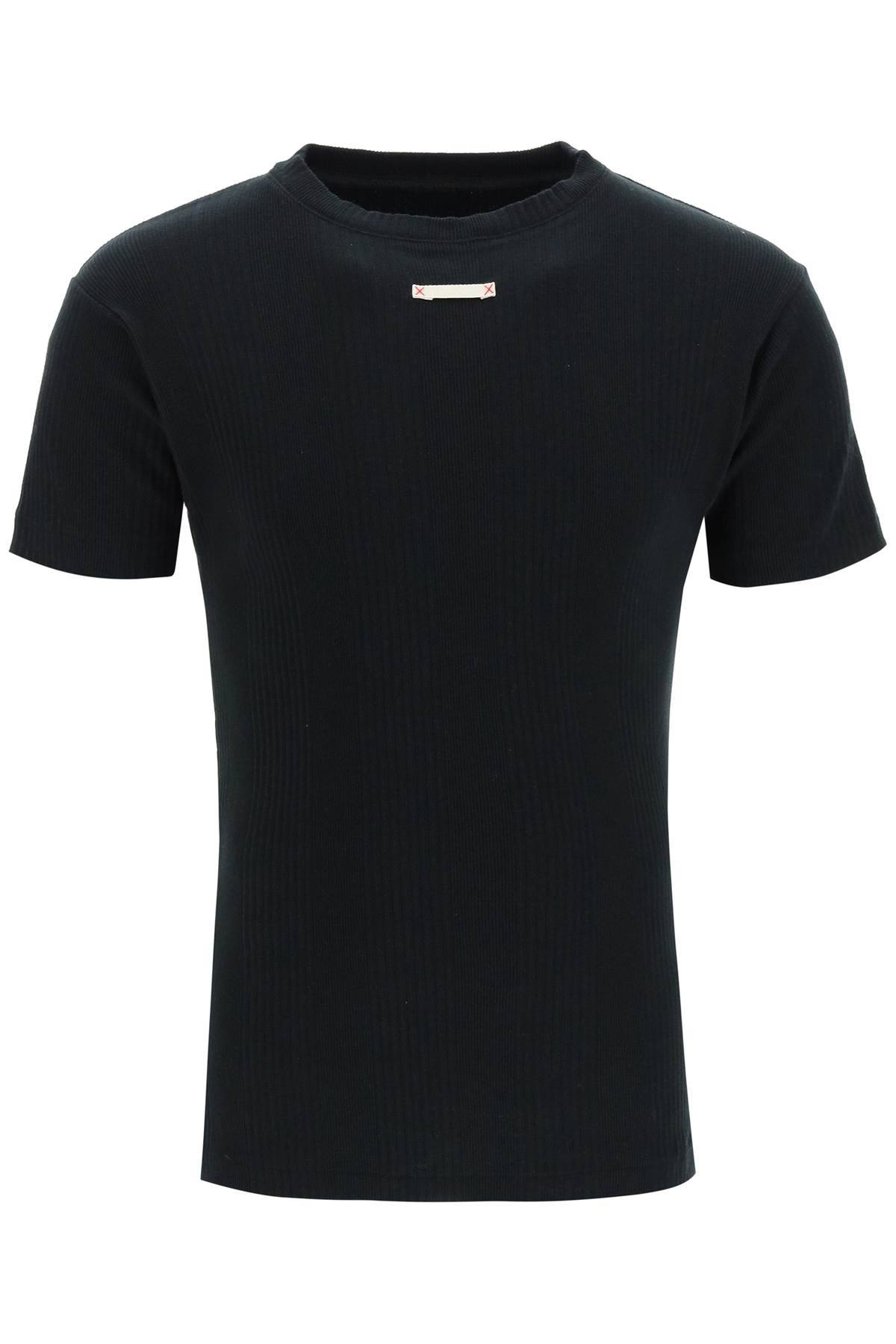 Shop Maison Margiela Ribbed Cotton T-shirt In Black