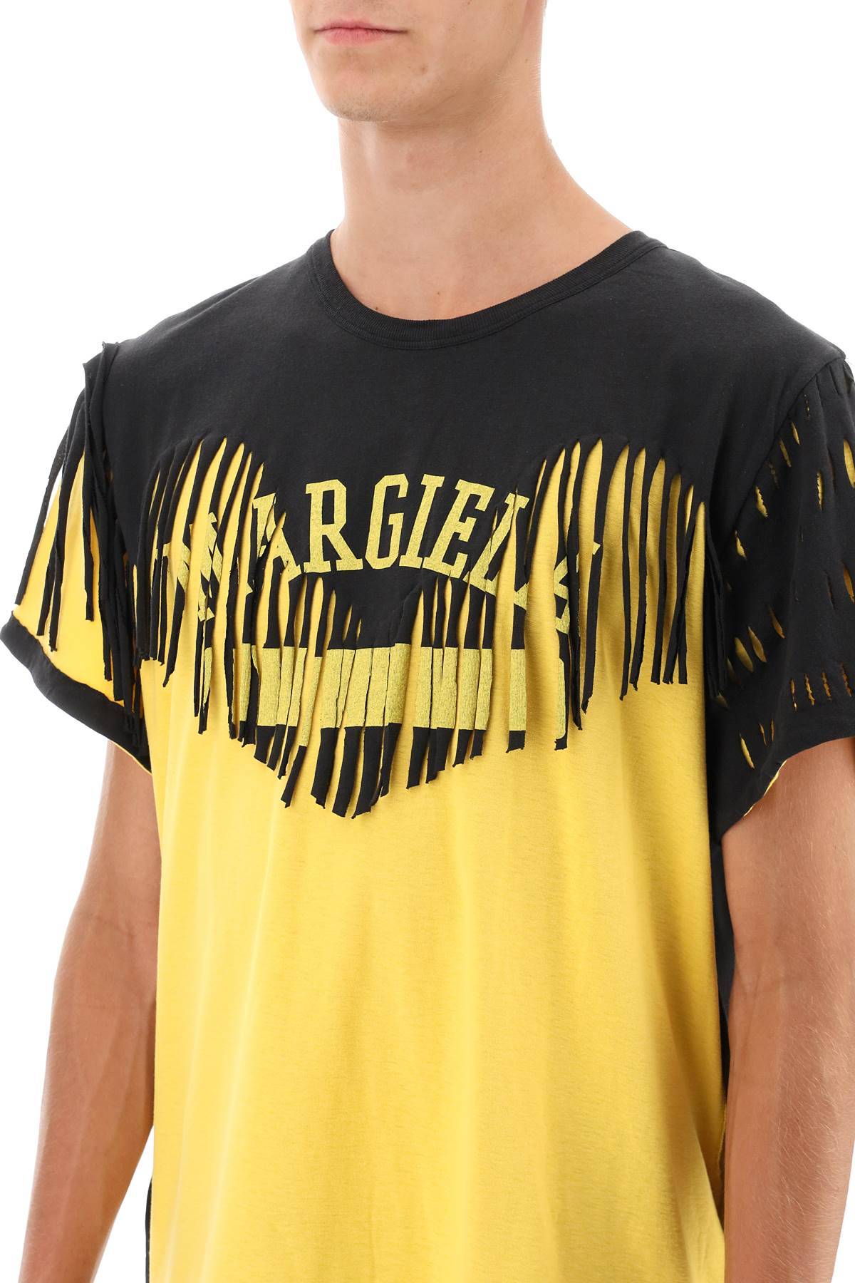 Shop Maison Margiela Décortiqué Fringe T-shirt In Yellow,black