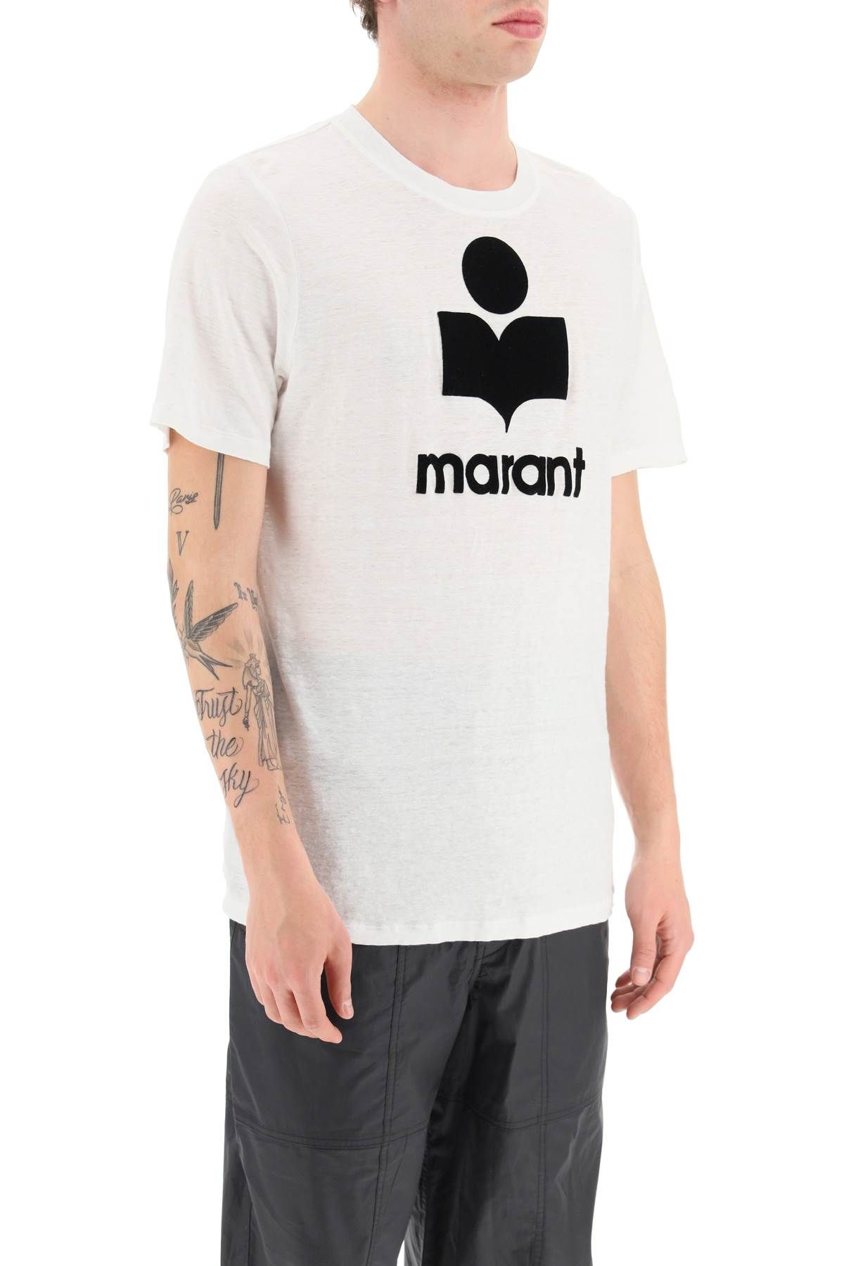 Shop Marant Karman Linen Logo T-shirt In White