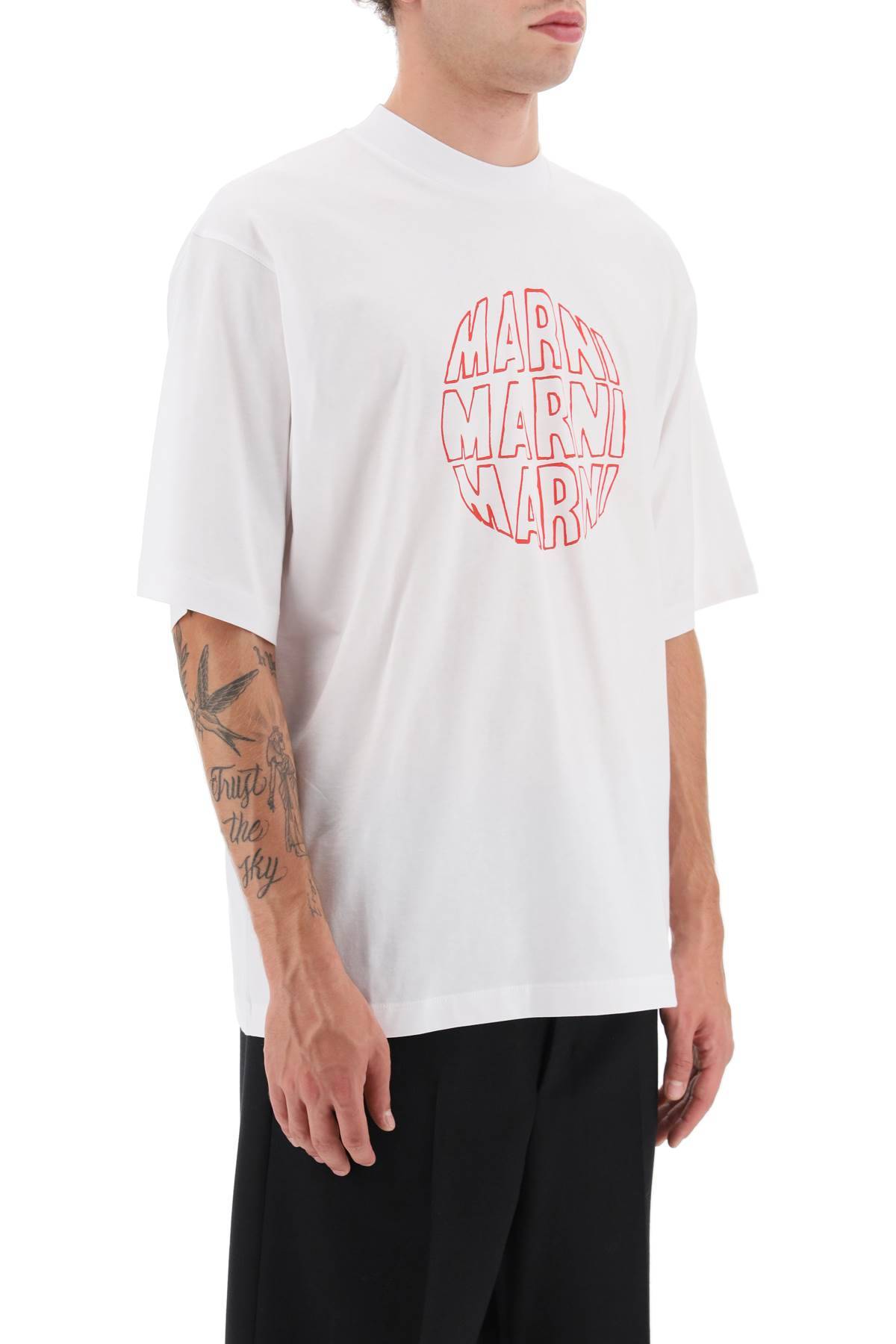 Shop Marni Outline Print T-shirt In White,red