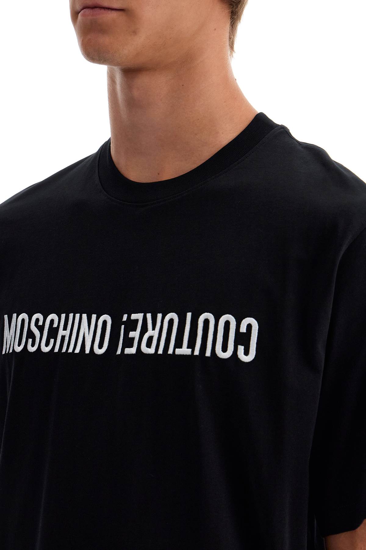 Shop Moschino T-shirt With Embroidered Lettering In Black