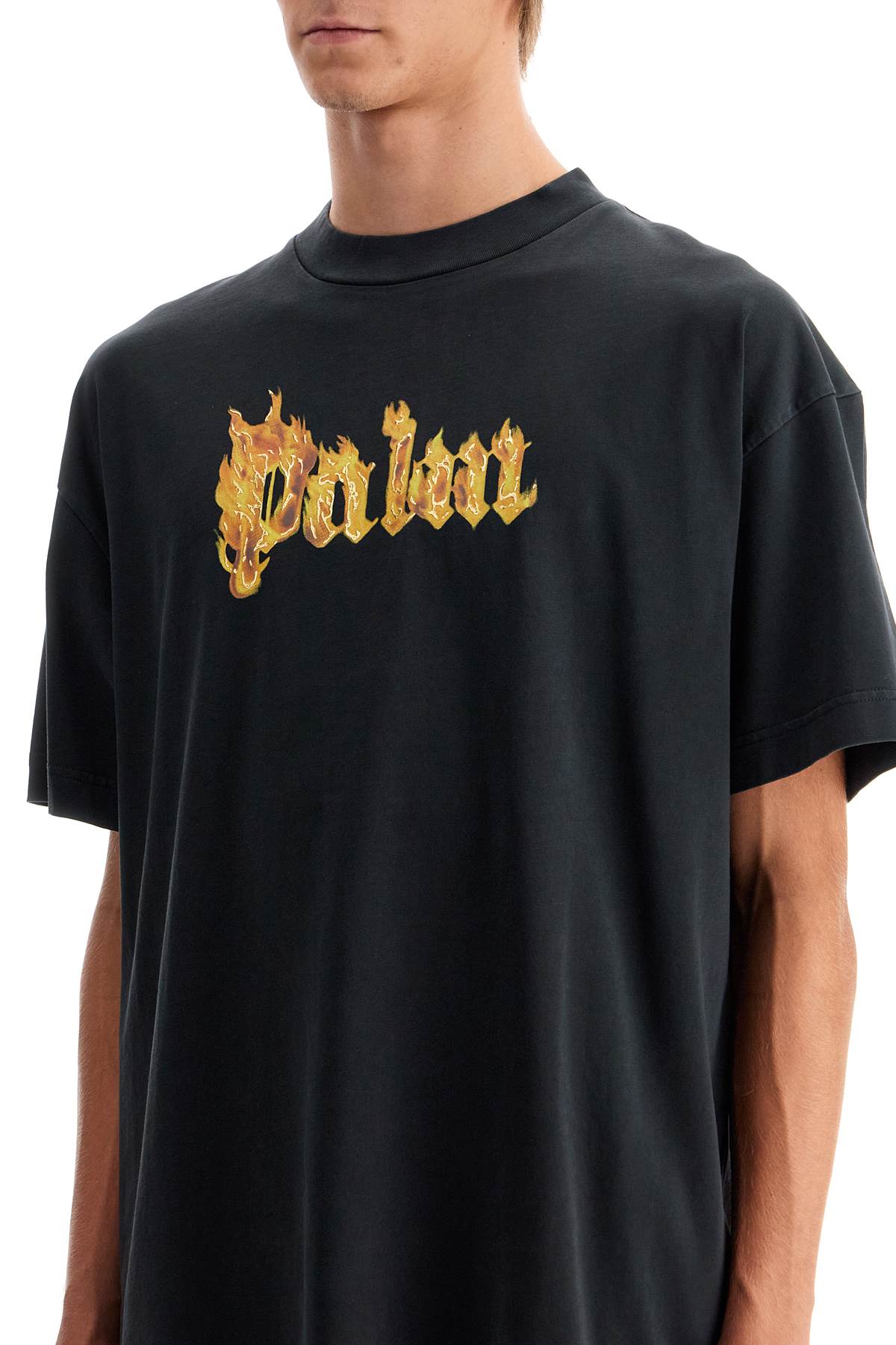 Shop Palm Angels 'burning Logo T-shirt In Black