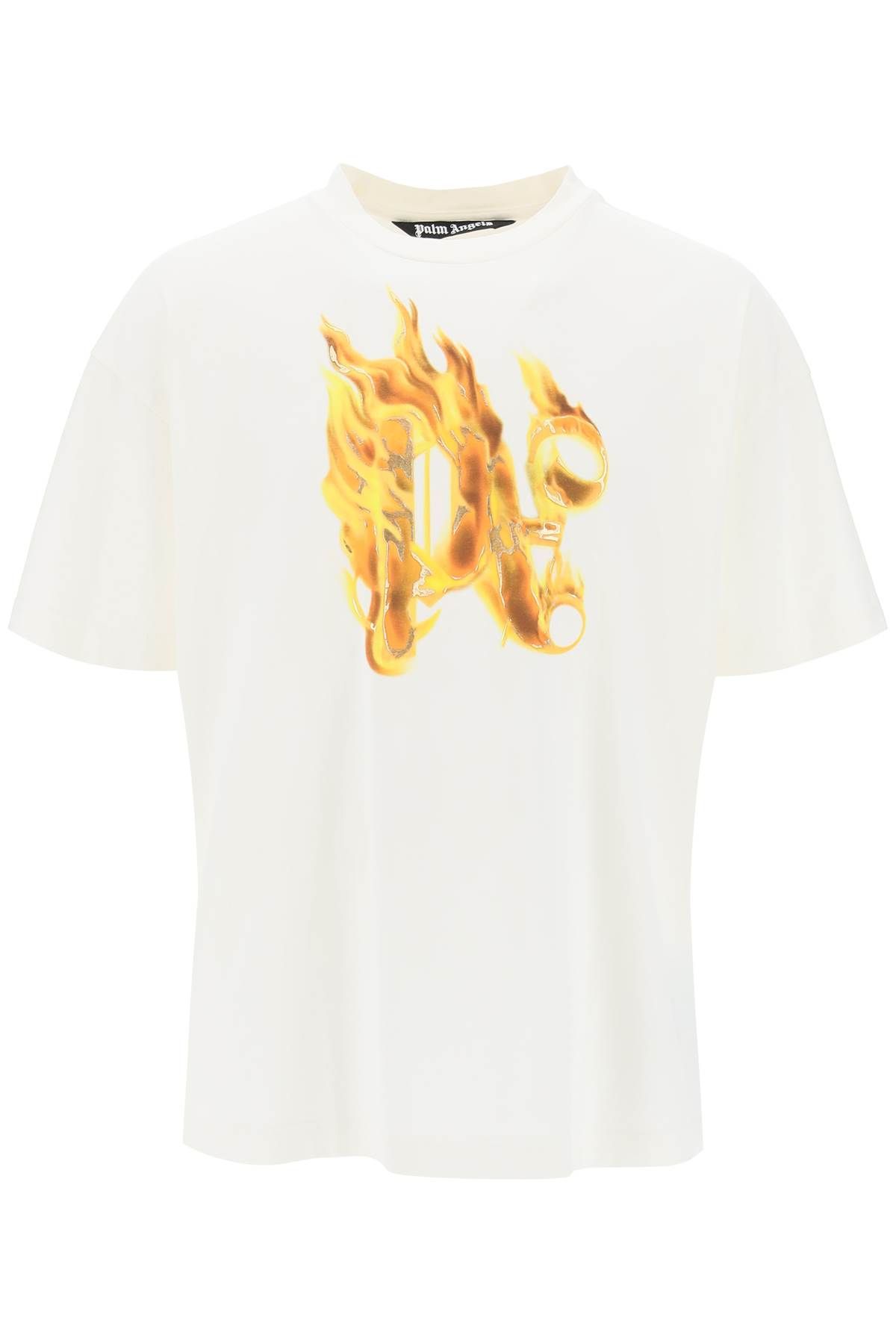 Shop Palm Angels "burning Monogram T In White