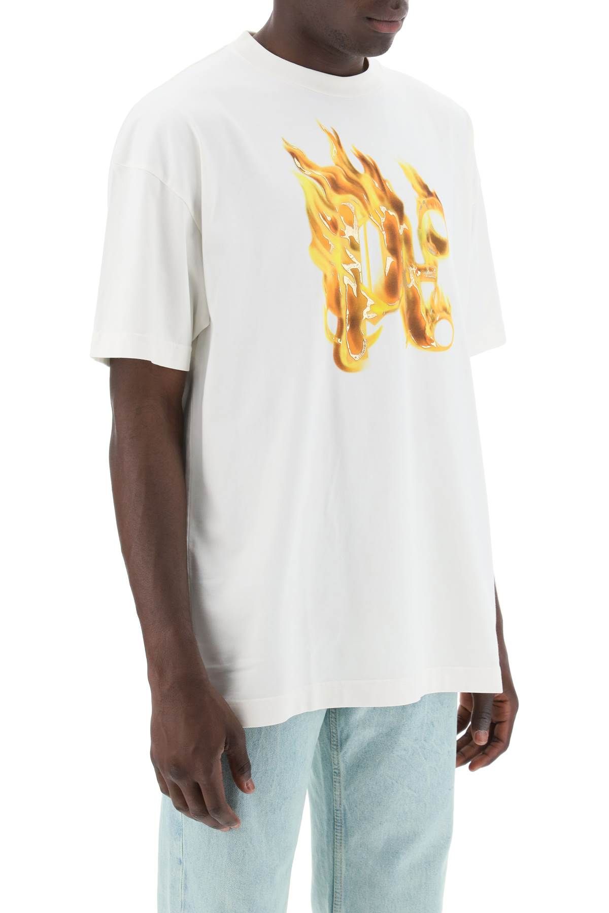 Shop Palm Angels "burning Monogram T In White