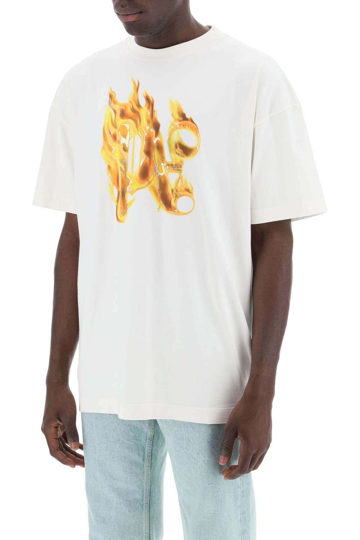 Shop Palm Angels "burning Monogram T In White