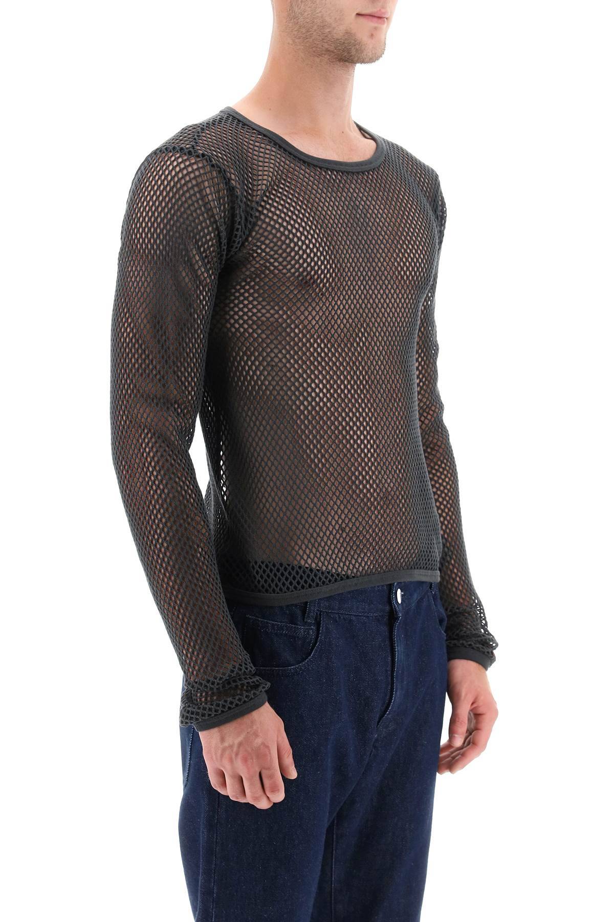 Shop Raf Simons Long Sleeve Fishnet Knit T-shirt In Grey