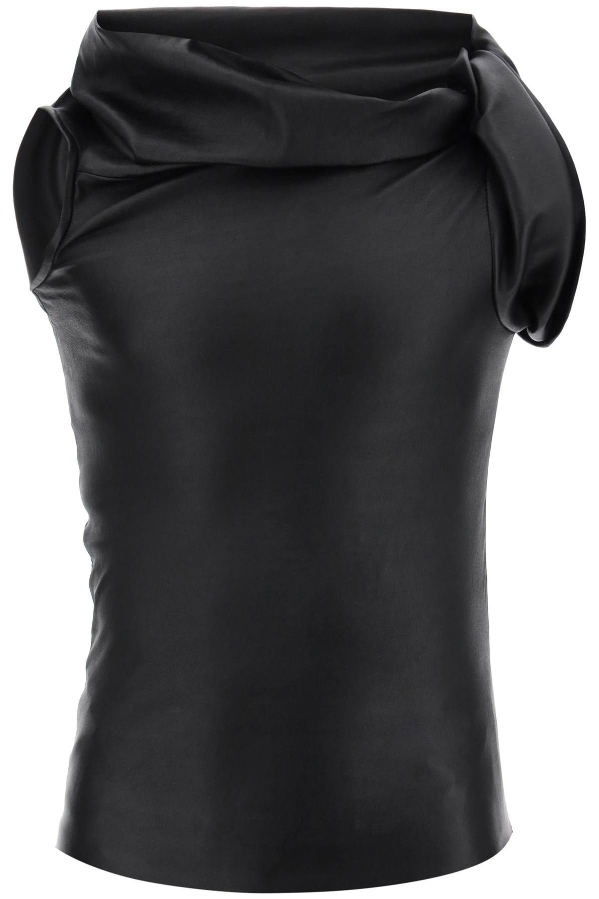 Shop Rick Owens Asymmetric Leather Top With Unique In Black