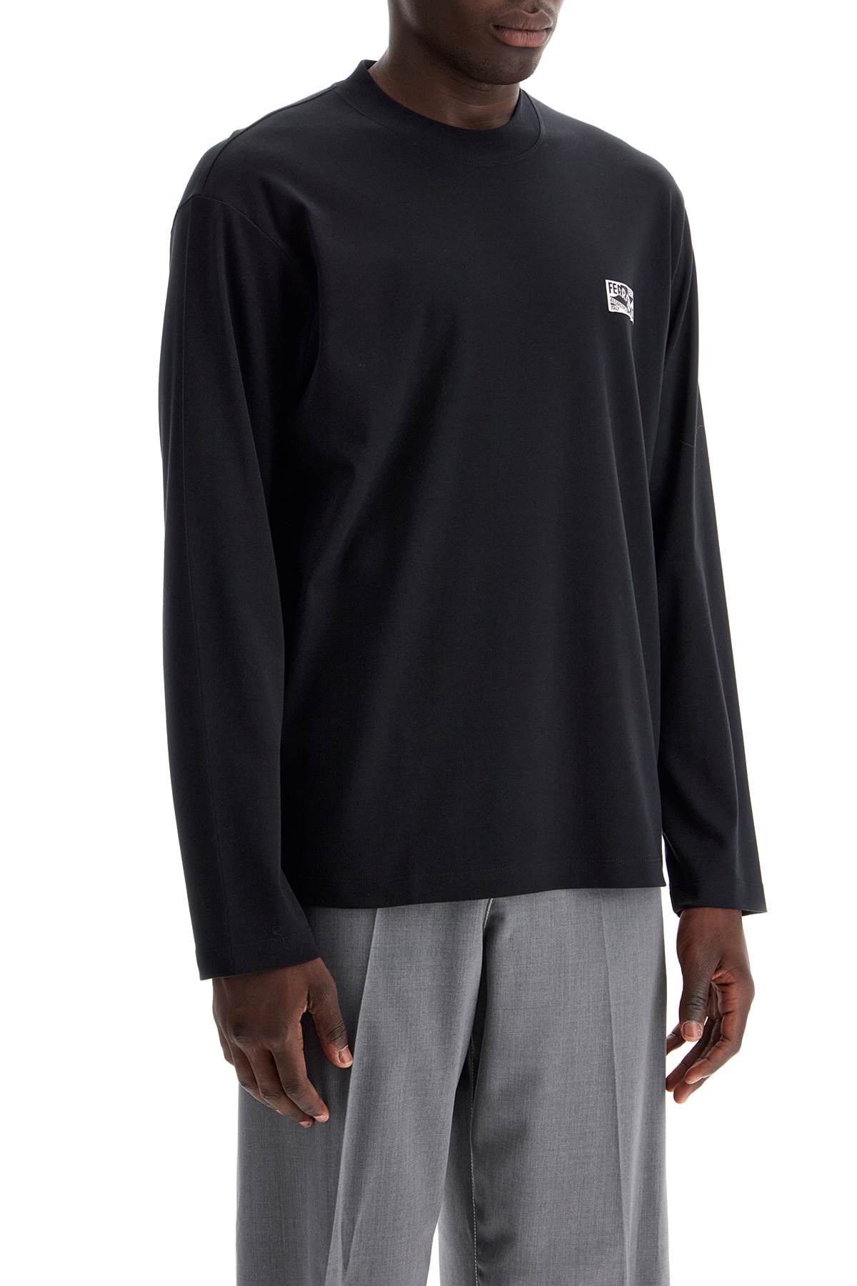 Shop Ferragamo Long-sleeved Cotton And Silk T-shirt For In Black