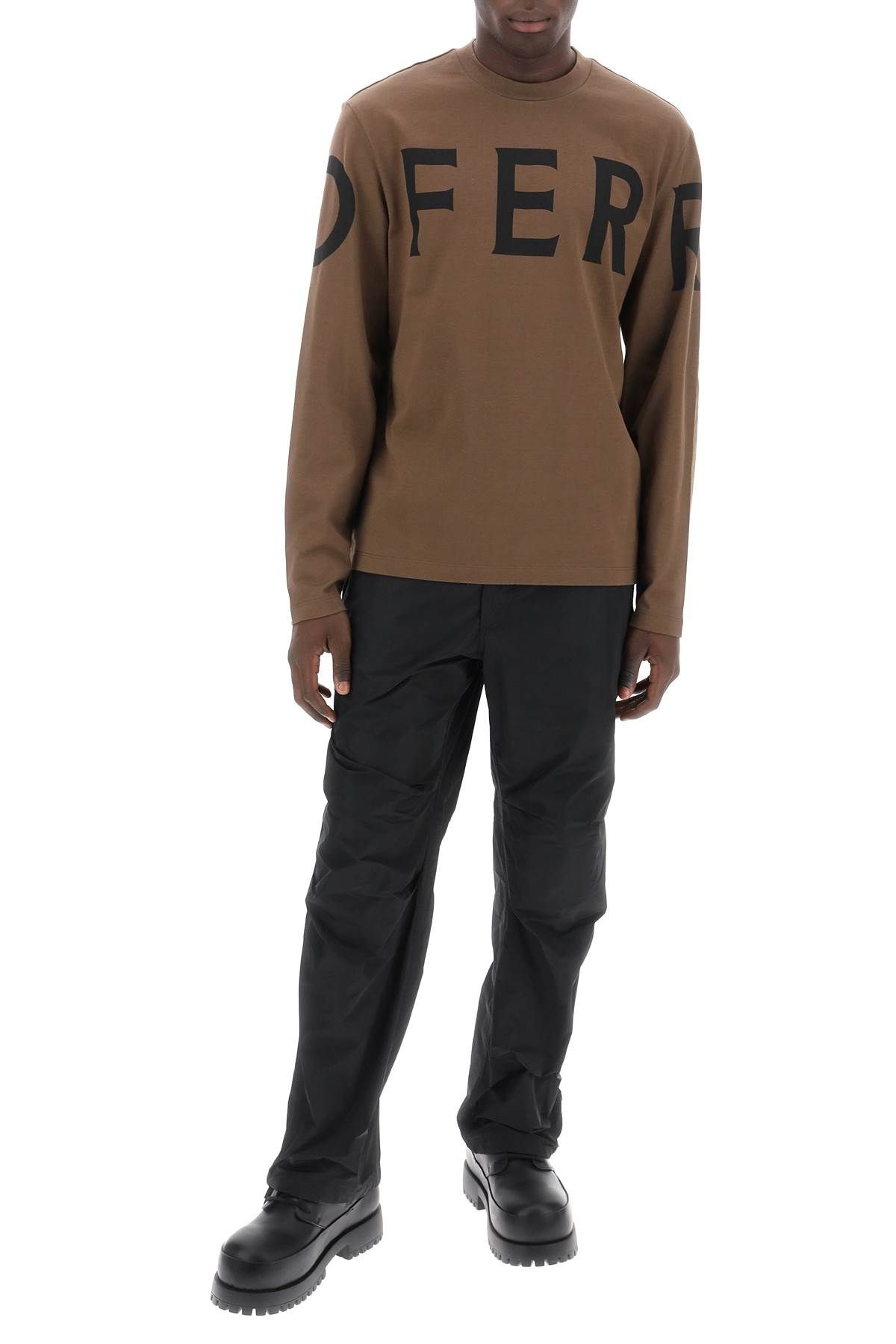 Shop Ferragamo Long Sleeve T-shirt With Oversized Logo In Brown