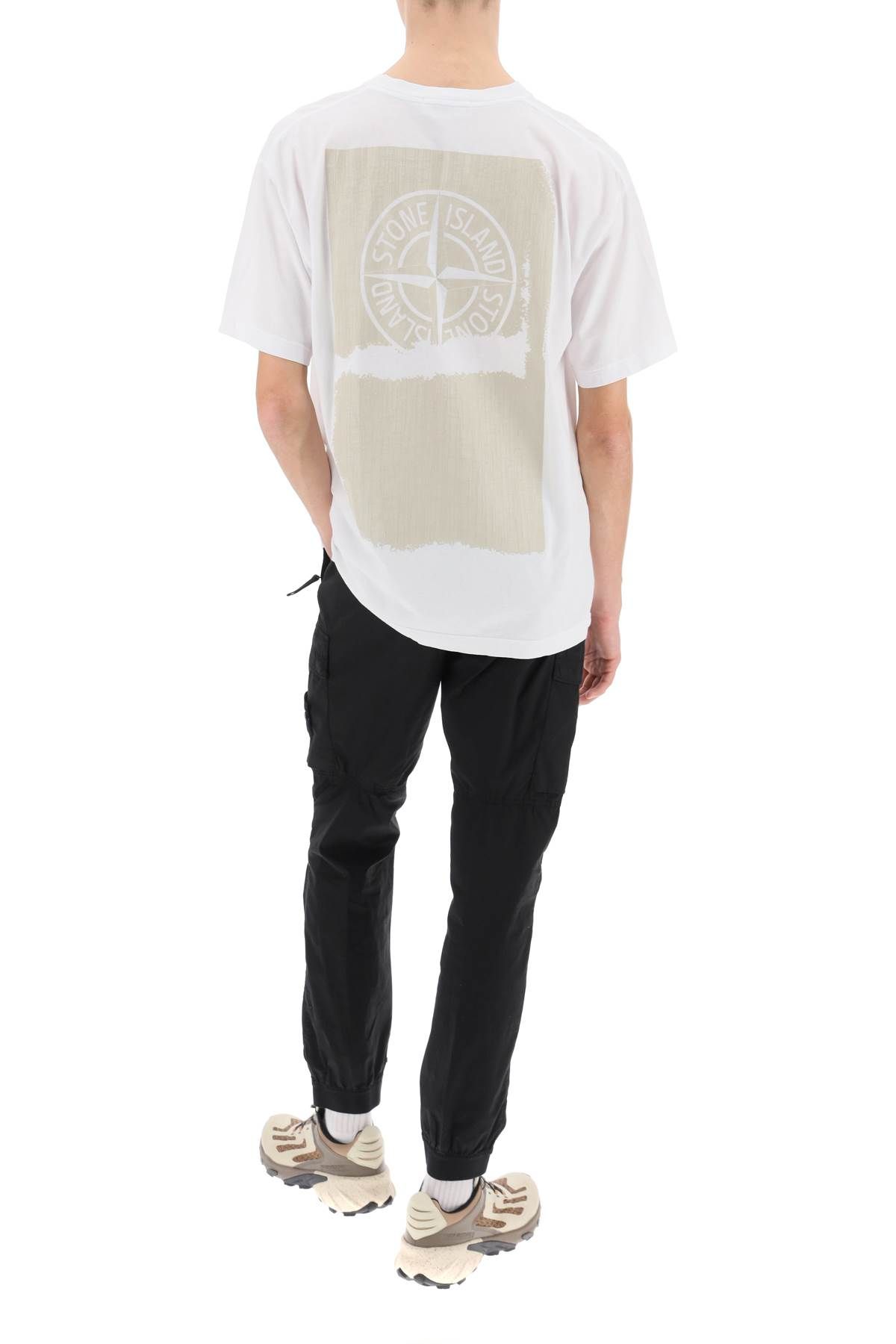 Shop Stone Island T-shirt With Lived-in Effect Print In White