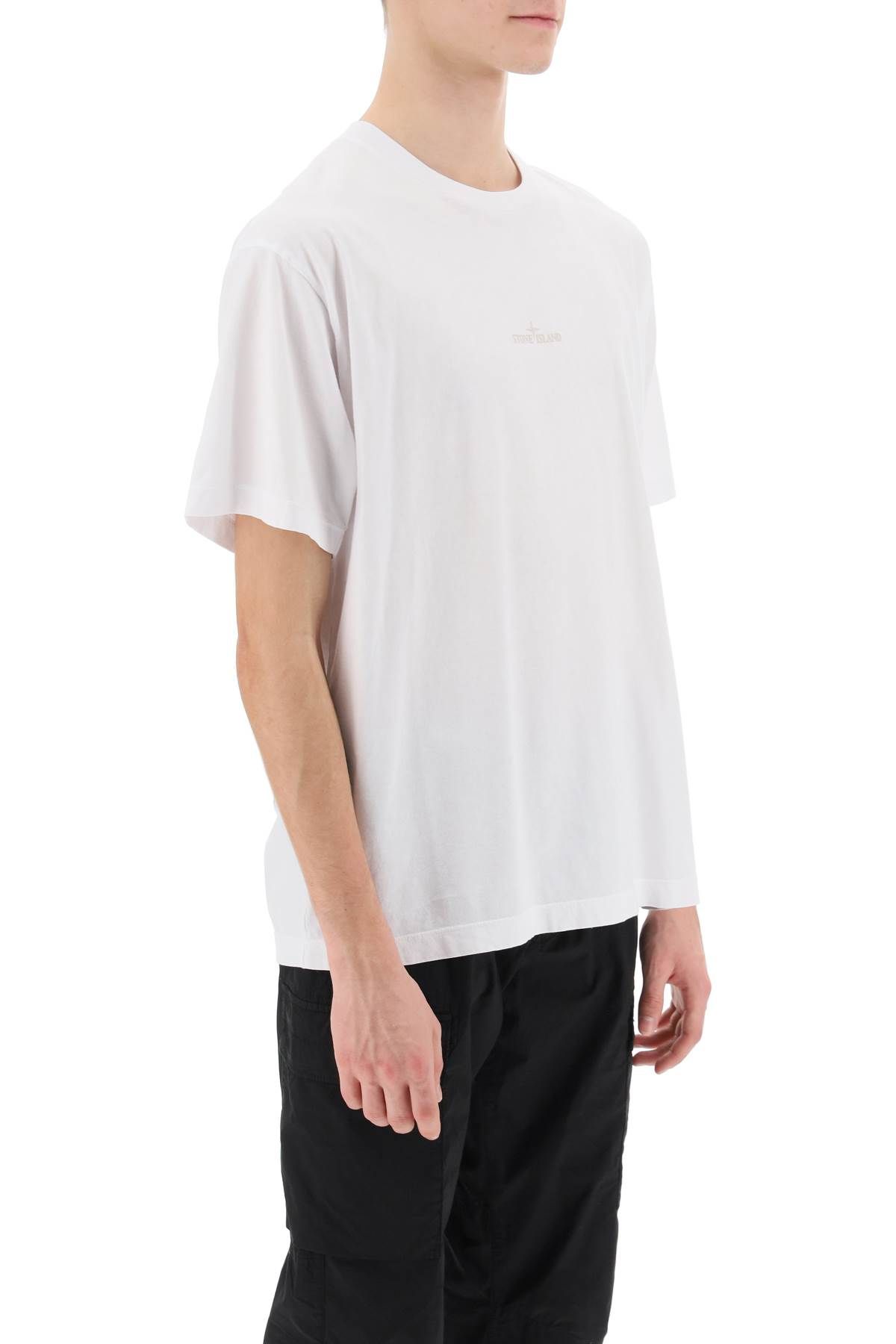 Shop Stone Island T-shirt With Lived-in Effect Print In White