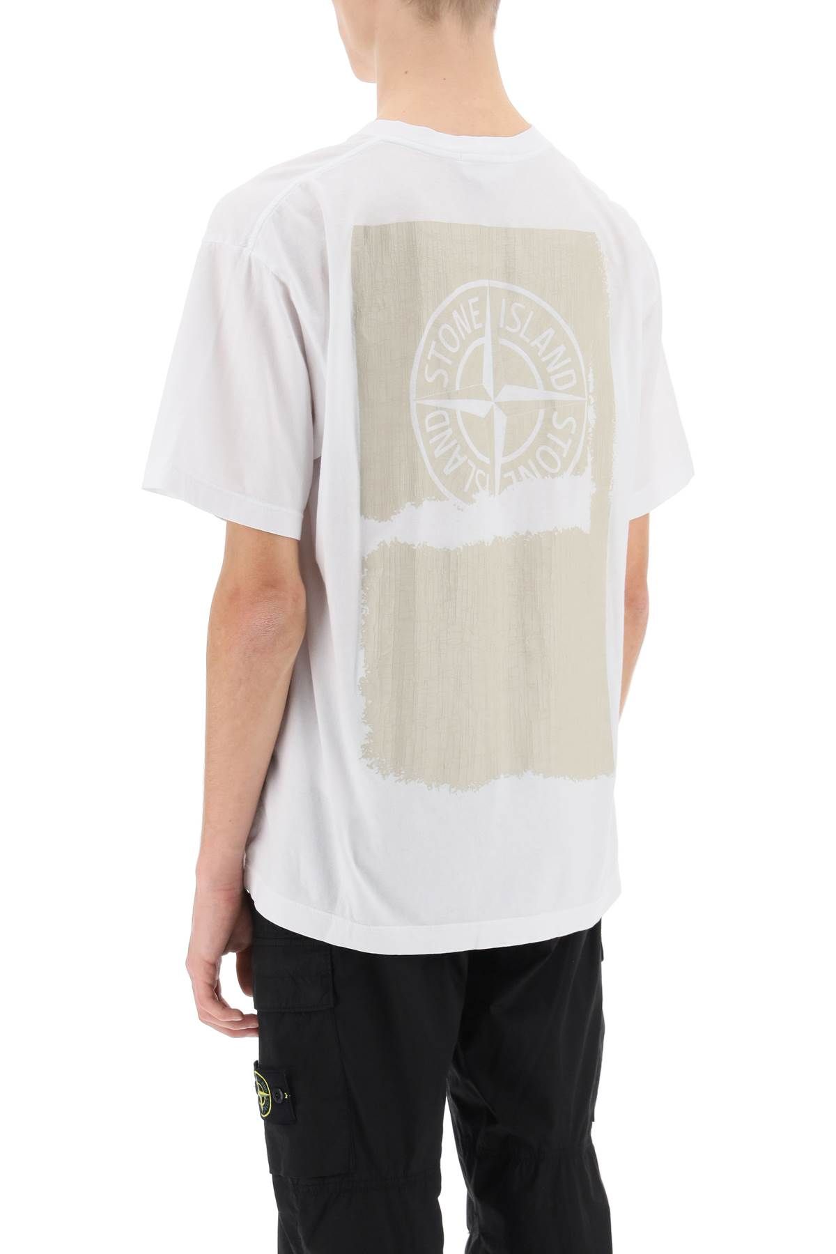Shop Stone Island T-shirt With Lived-in Effect Print In White