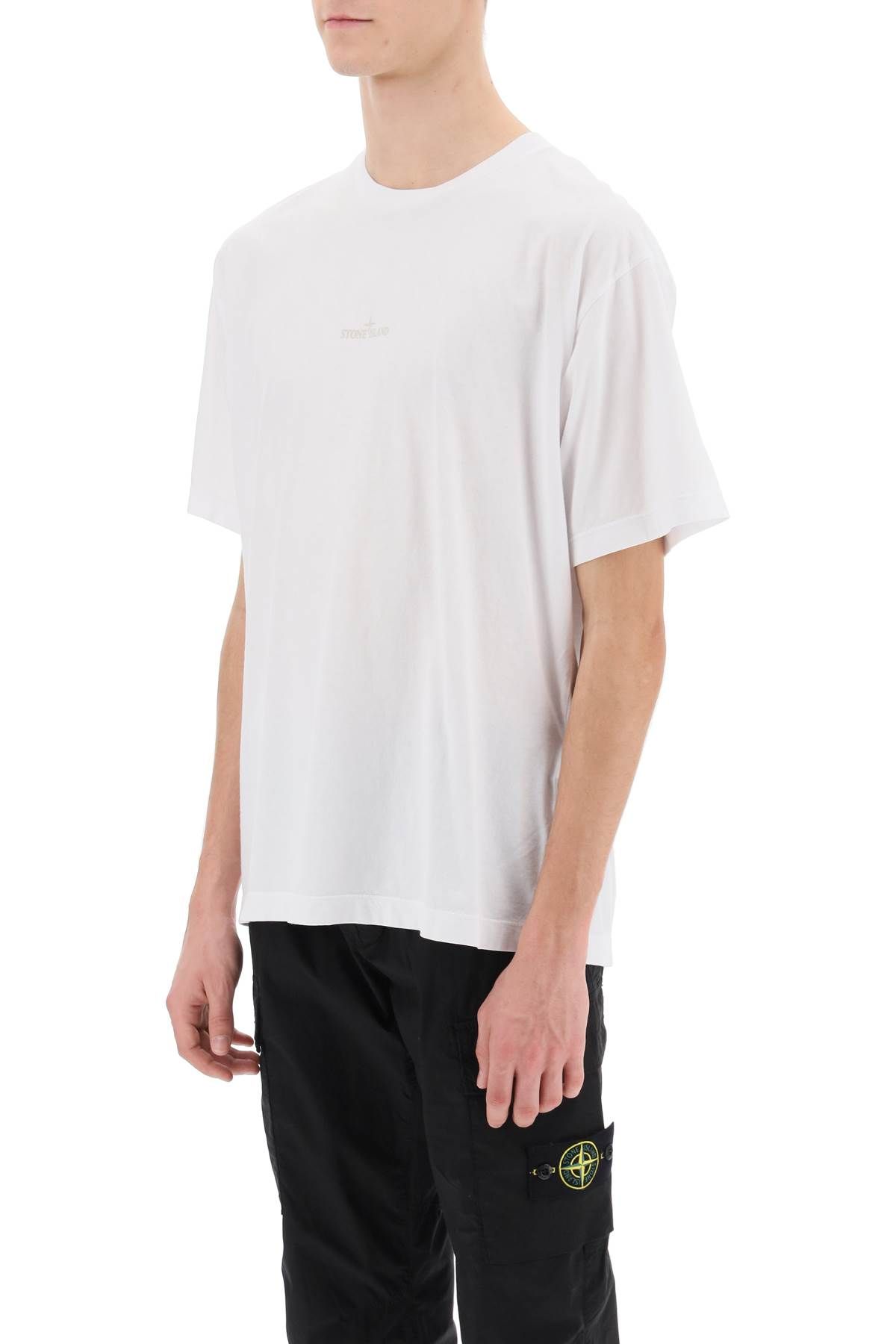 Shop Stone Island T-shirt With Lived-in Effect Print In White