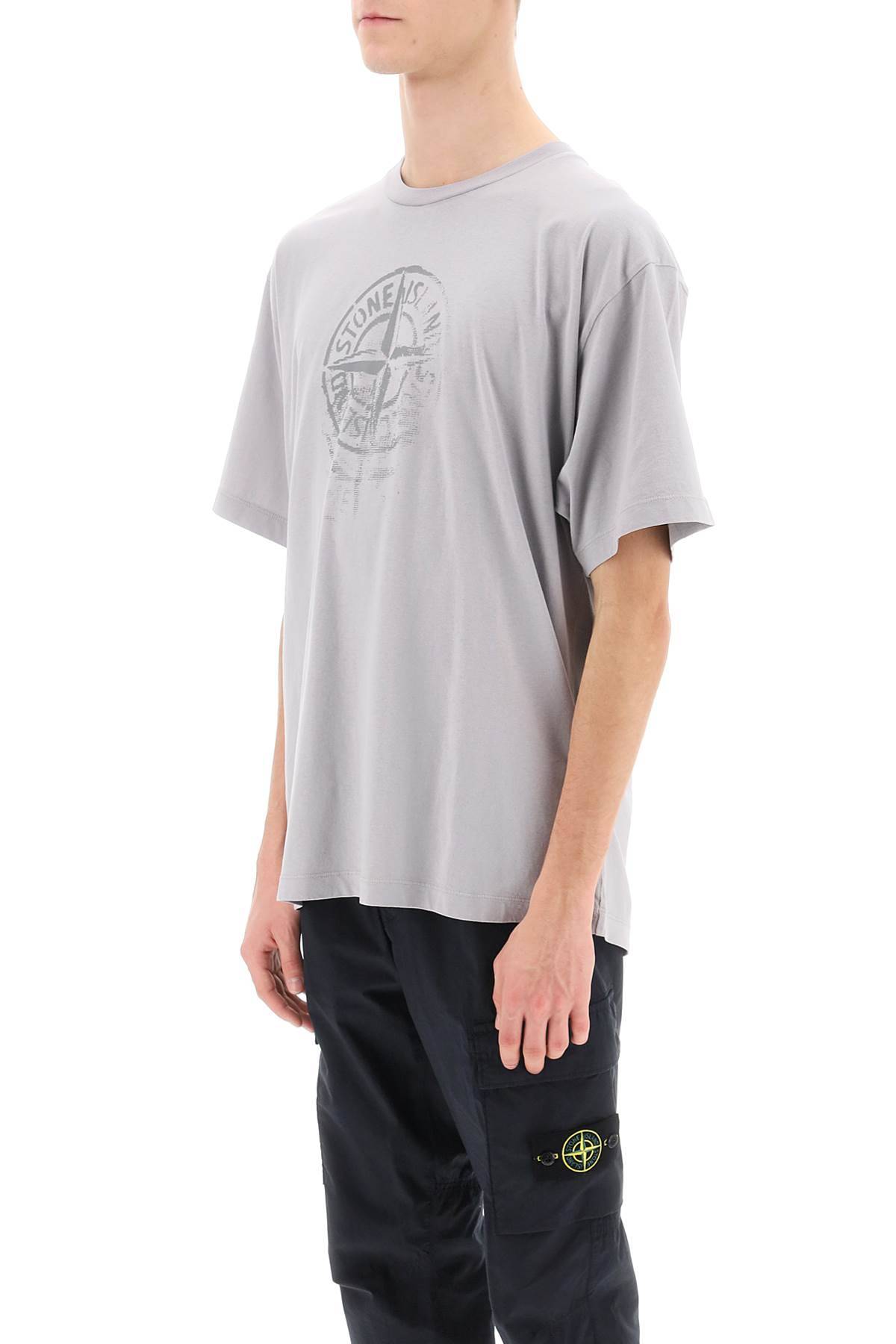 Shop Stone Island T-shirt With Reflective Print In Grey