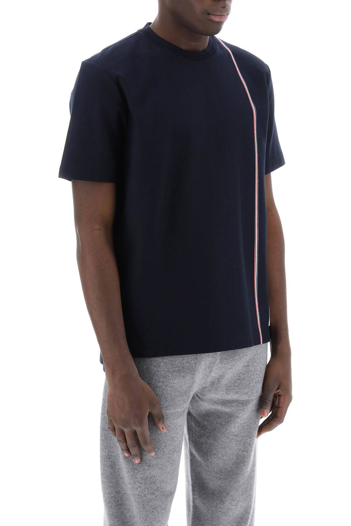 Shop Thom Browne Crewneck T-shirt With Tricolor Intarsia In Blue