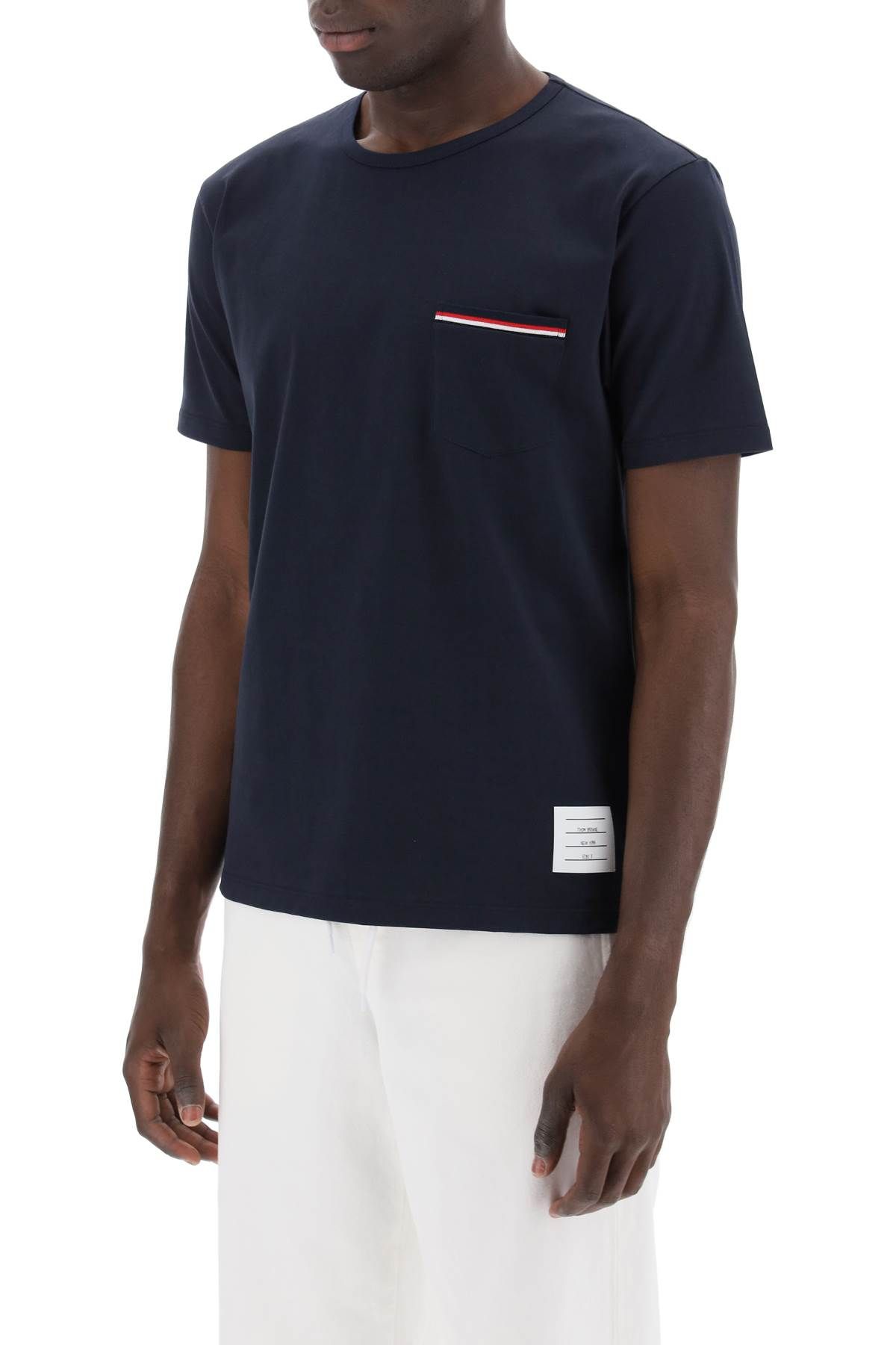 Shop Thom Browne T-shirt Con Taschino Rwb In Blue