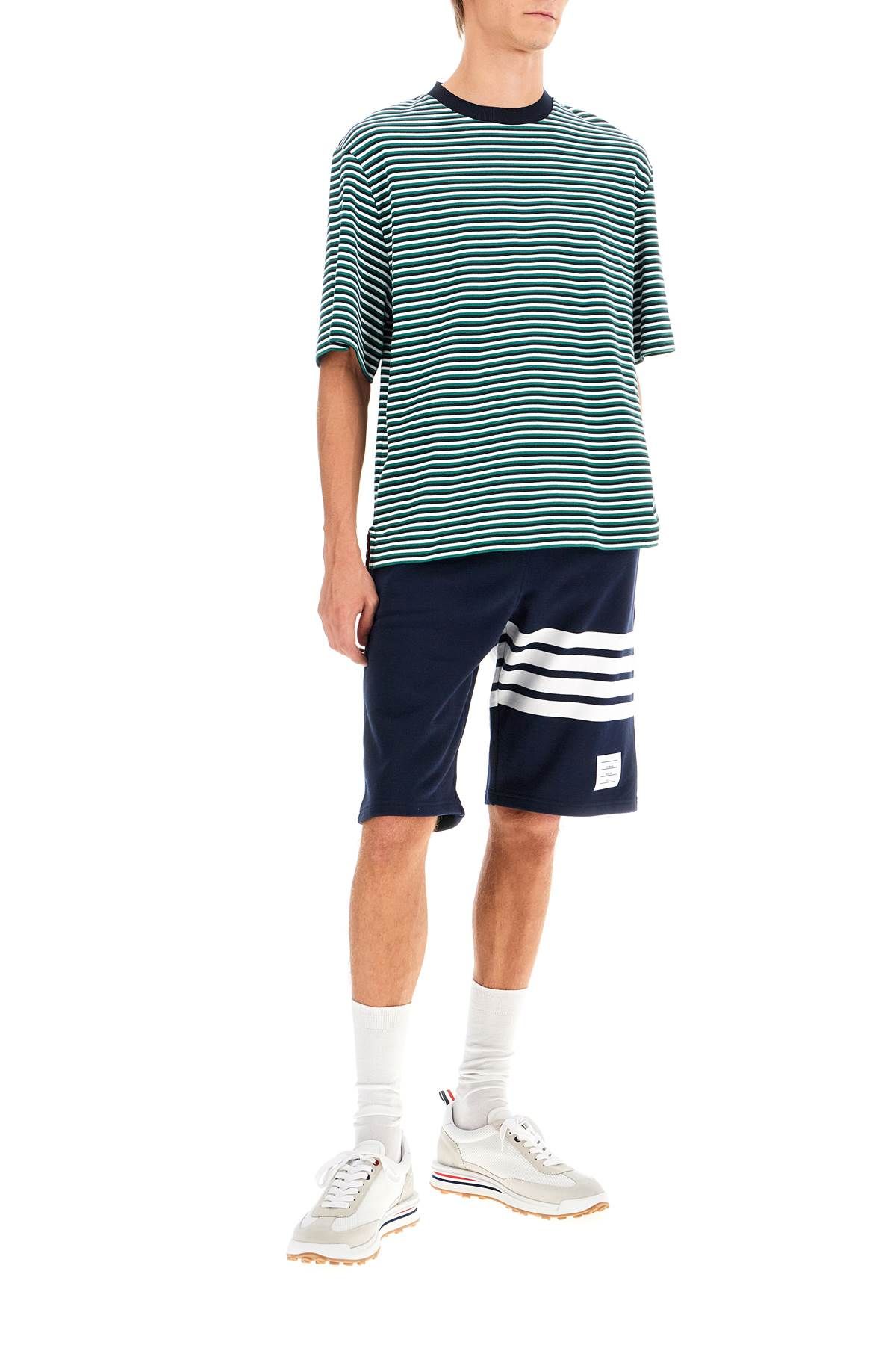 Shop Thom Browne "striped Oversized Jersey T-shirt" In Green