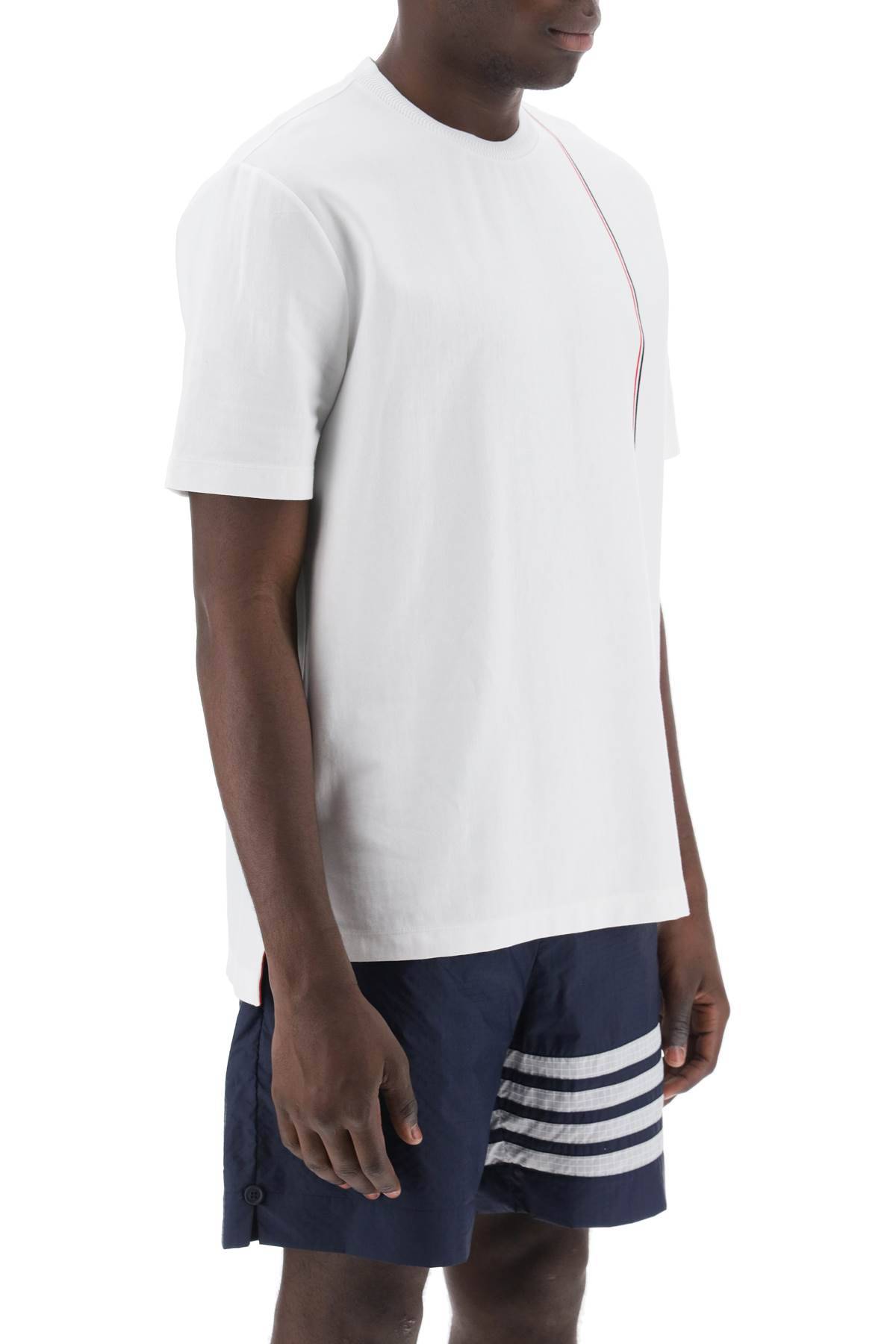 Shop Thom Browne Crewneck T-shirt With Tricolor Intarsia In White