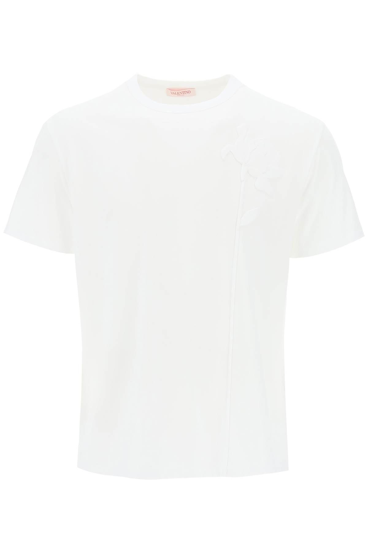Shop Valentino "flower Embroidered T-shirt In White