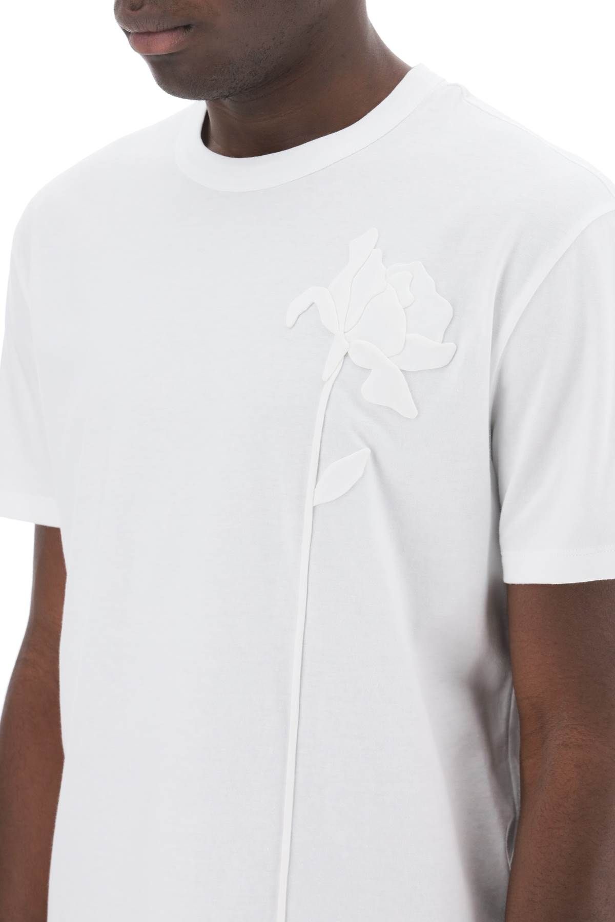 Shop Valentino "flower Embroidered T-shirt In White