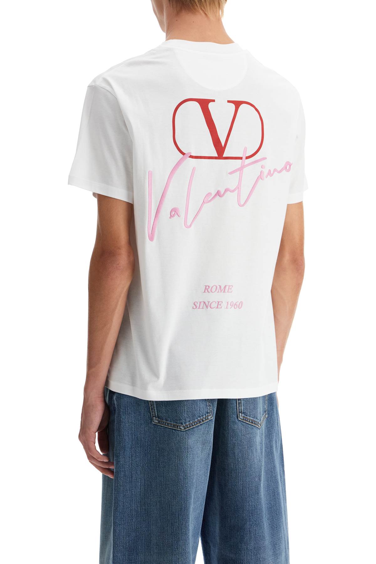 Shop Valentino 't-shirt With Embroidery And Print Design In White