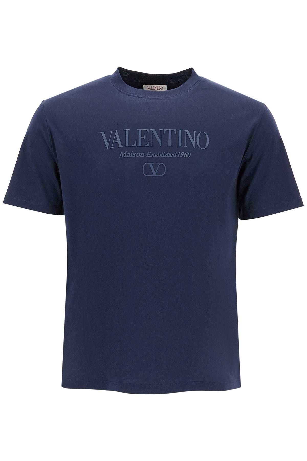 Shop Valentino T-shirt With Logo Print In Blue