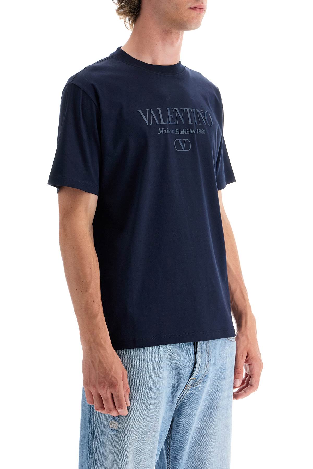 Shop Valentino T-shirt With Logo Print In Blue