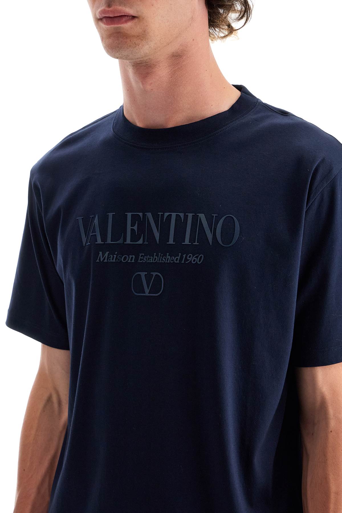 Shop Valentino T-shirt With Logo Print In Blue