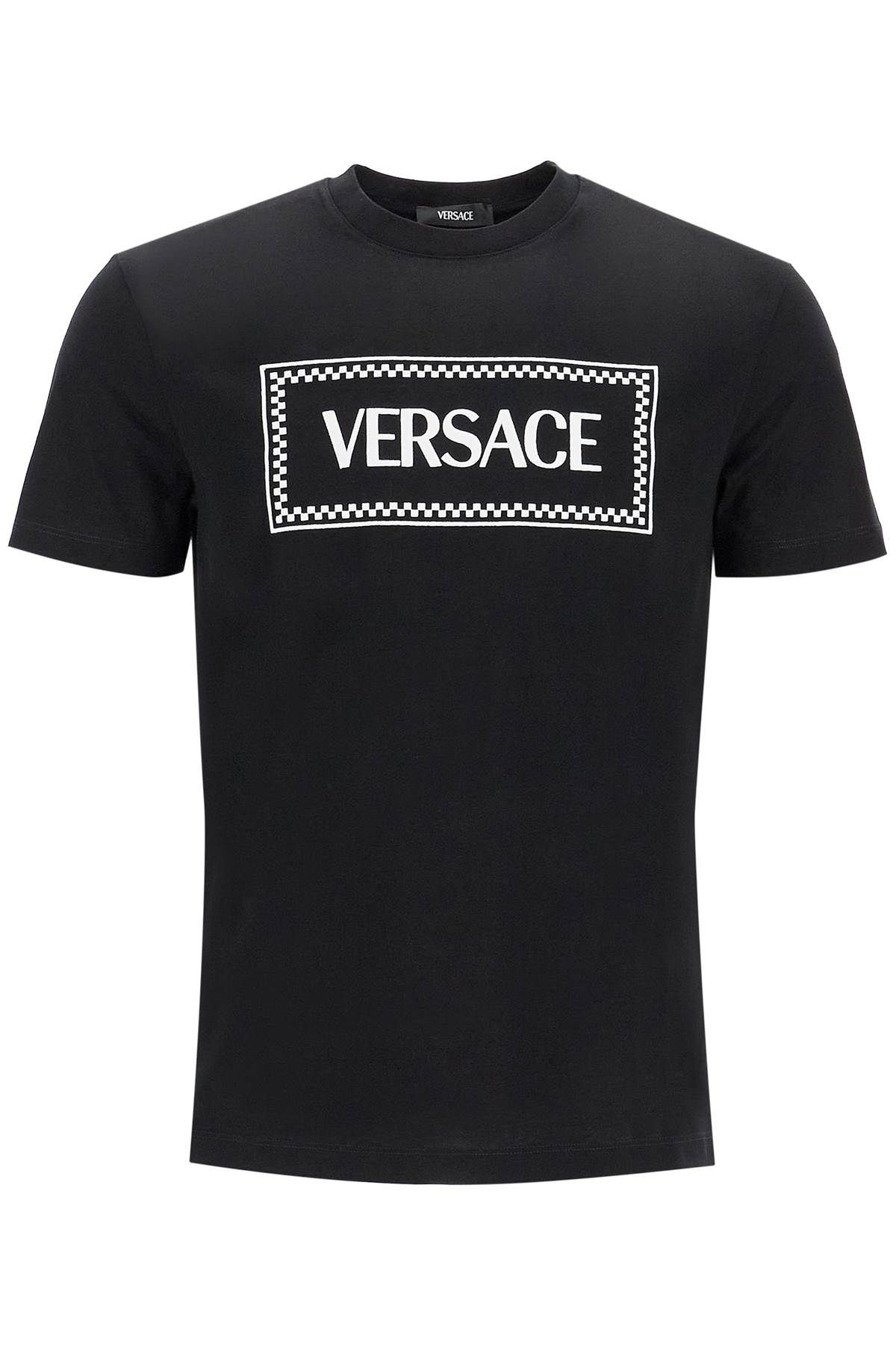 Shop Versace Embroidered Logo T-shirt In Black