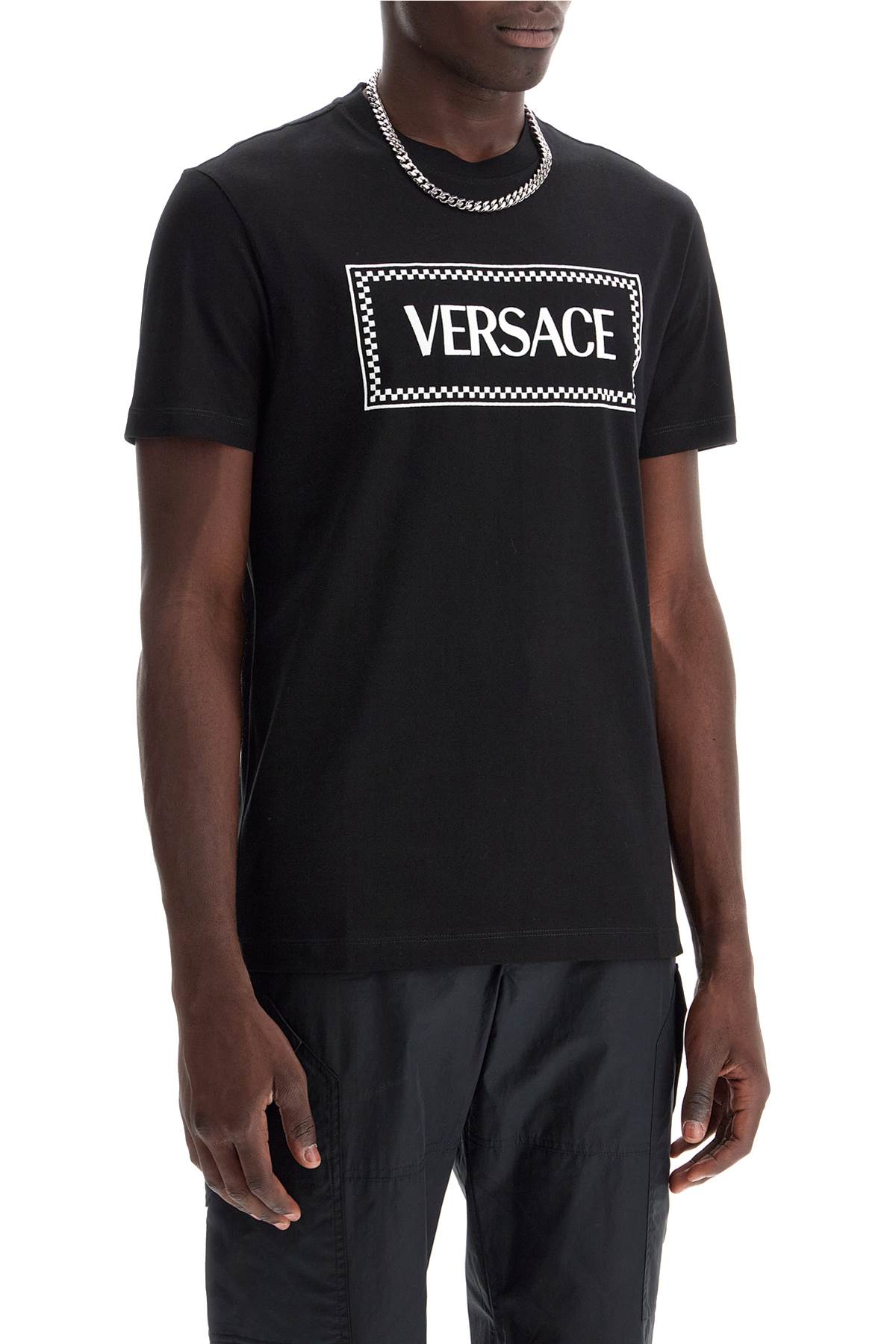 Shop Versace Embroidered Logo T-shirt In Black