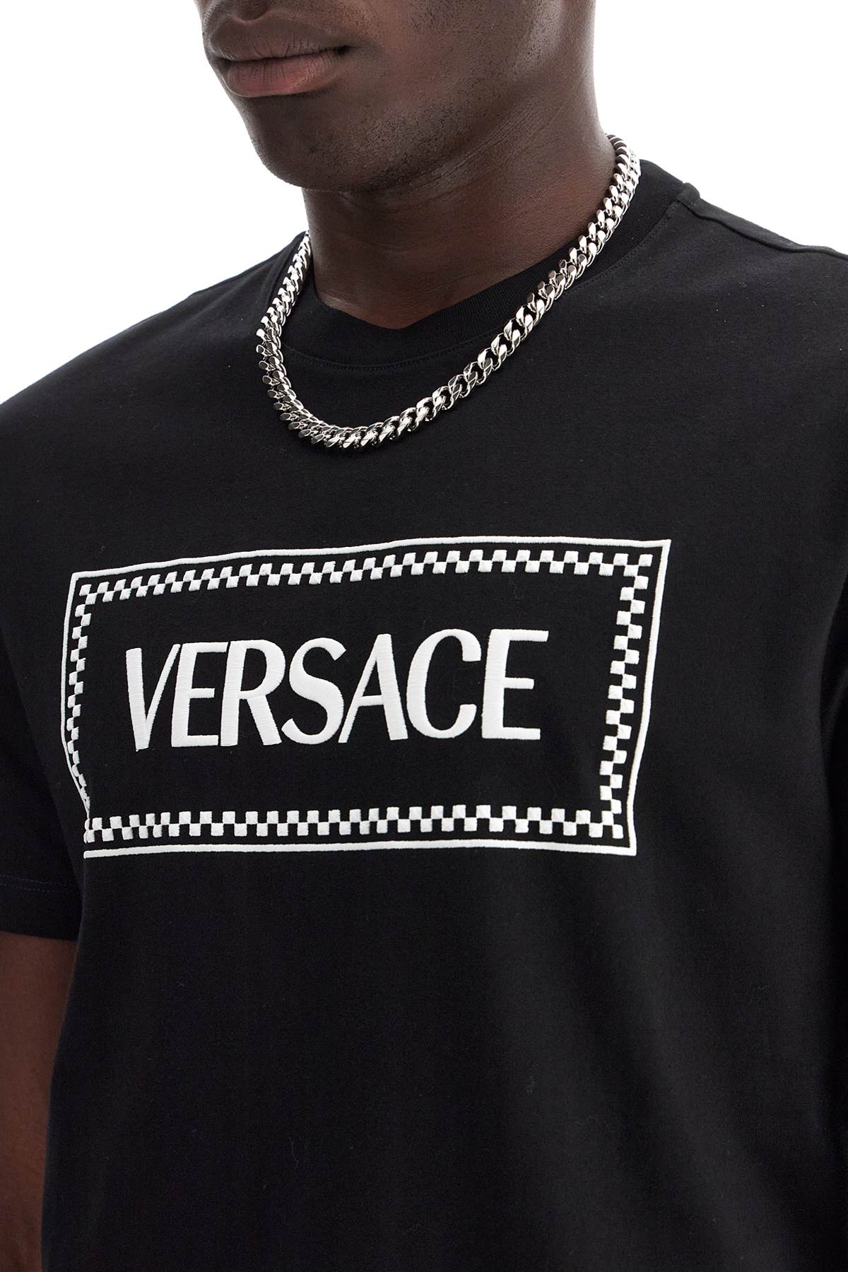 Shop Versace Embroidered Logo T-shirt In Black