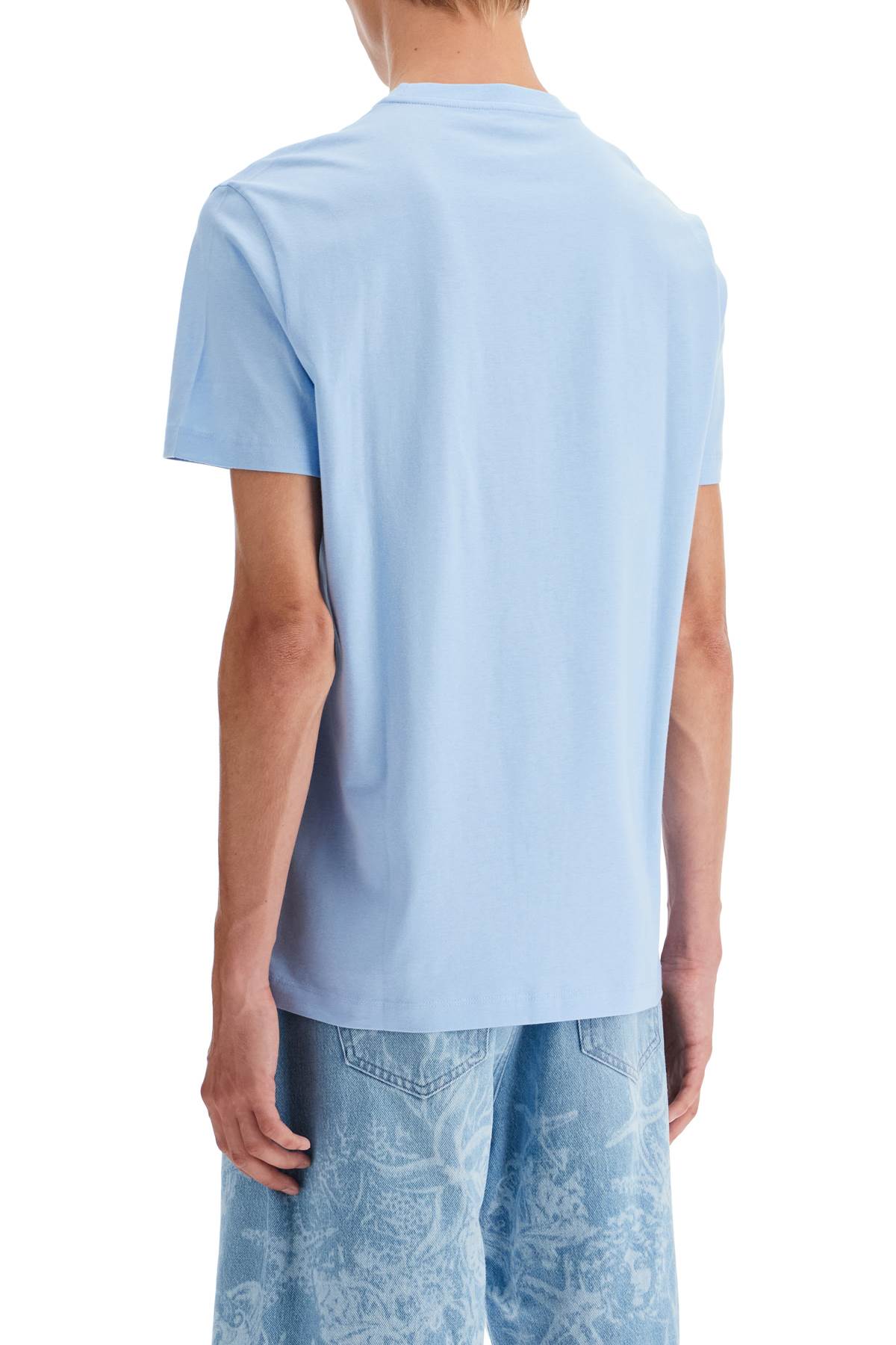 Shop Versace Embroidered Logo T-shirt In Light Blue