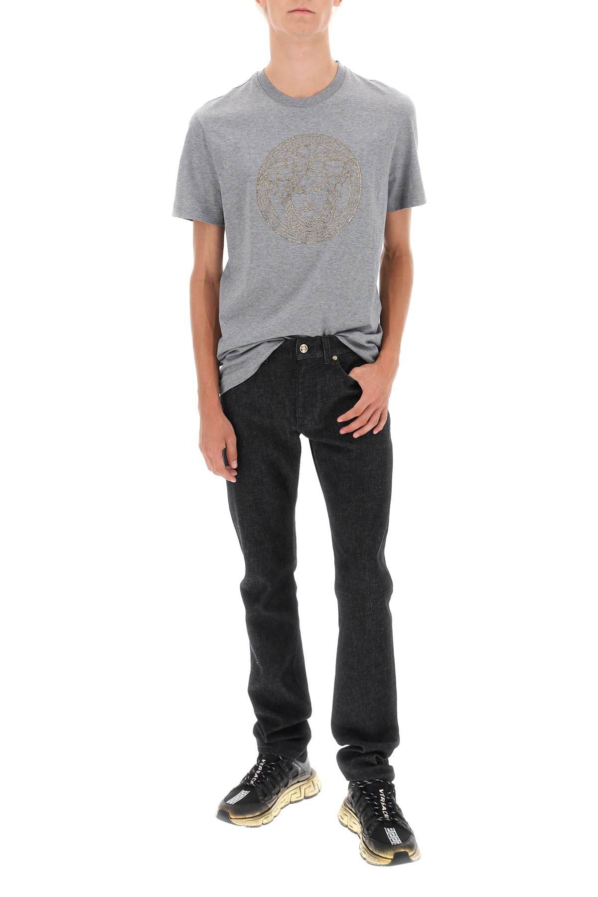 Shop Versace Rhinestones Medusa T-shirt In Grey