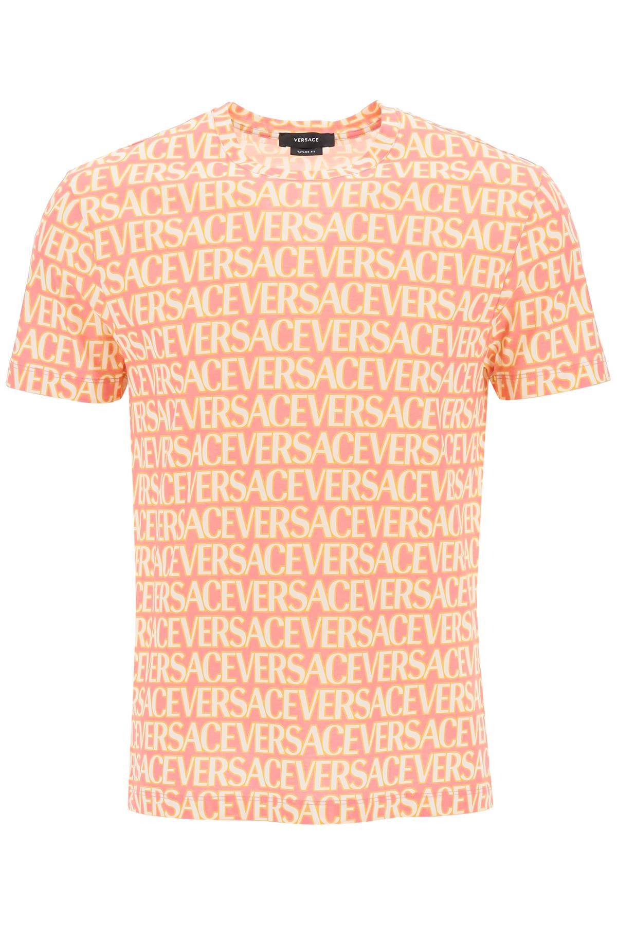 Shop Versace Allover T-shirt In White,yellow,pink