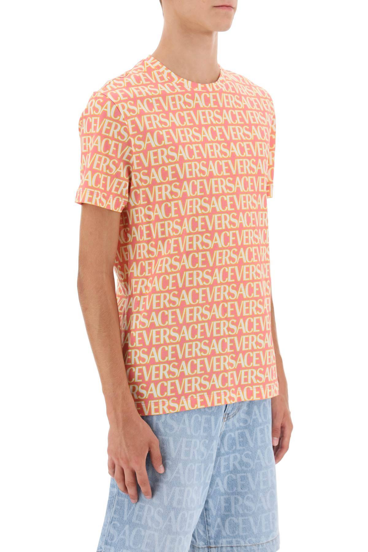 Shop Versace Allover T-shirt In White,yellow,pink