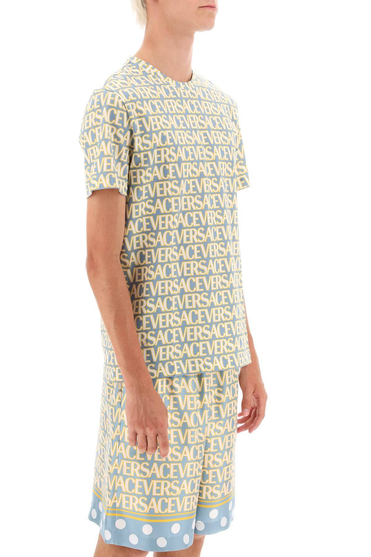 Shop Versace Allover T-shirt In Light Blue,yellow,white