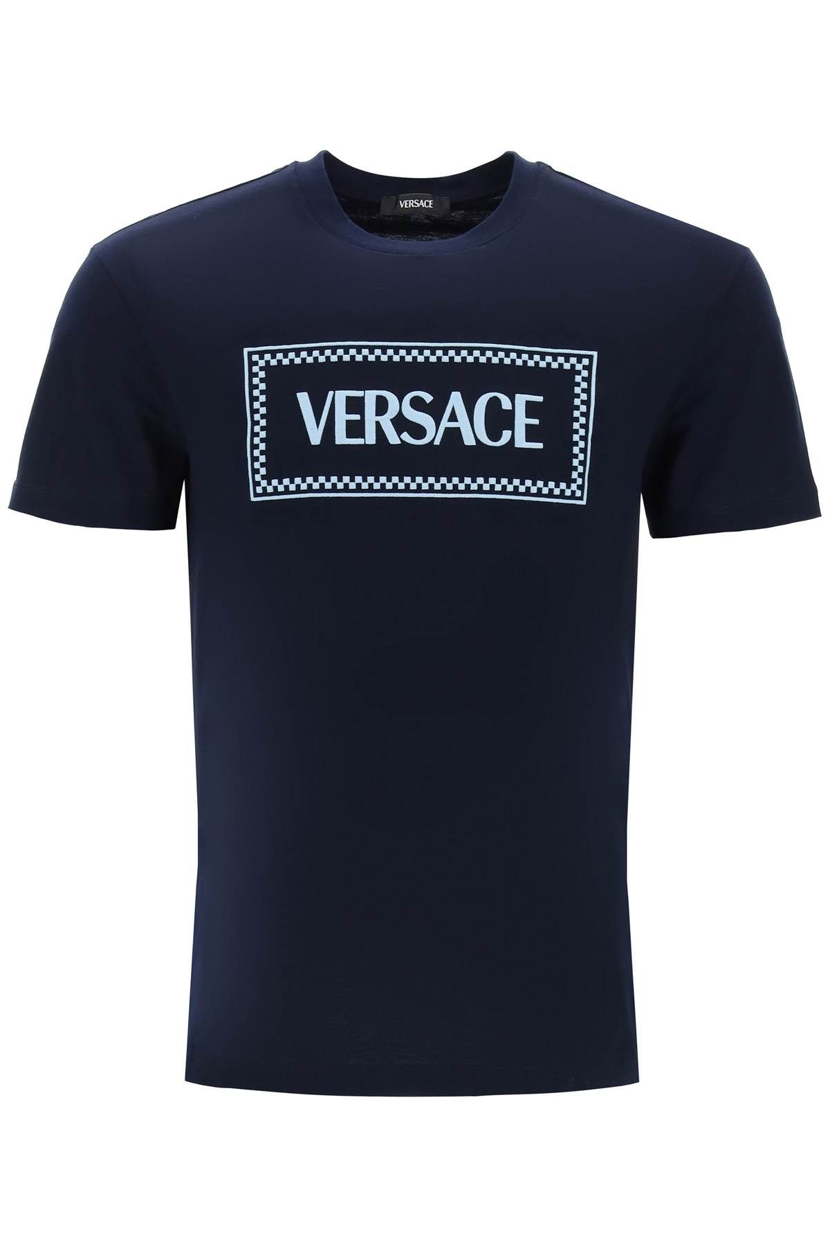 Shop Versace Embroidered Logo T-shirt In Blue