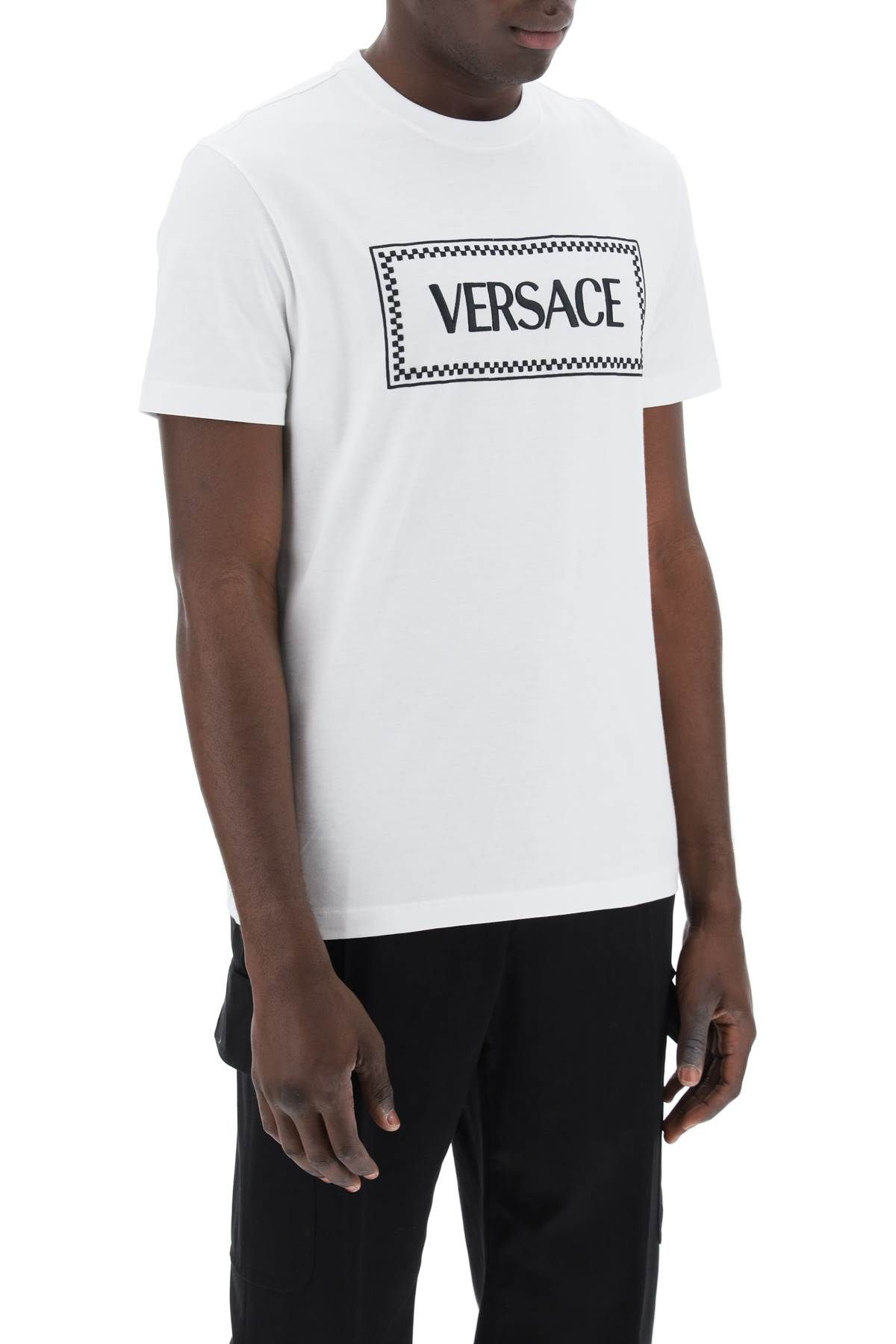 Shop Versace Embroidered Logo T-shirt In White