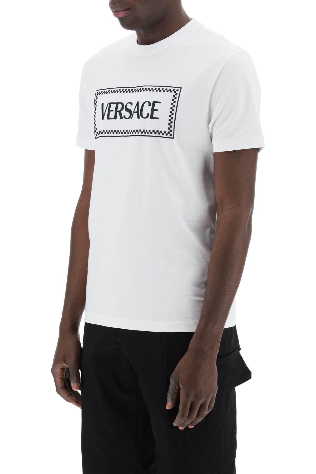 Shop Versace Embroidered Logo T-shirt In White