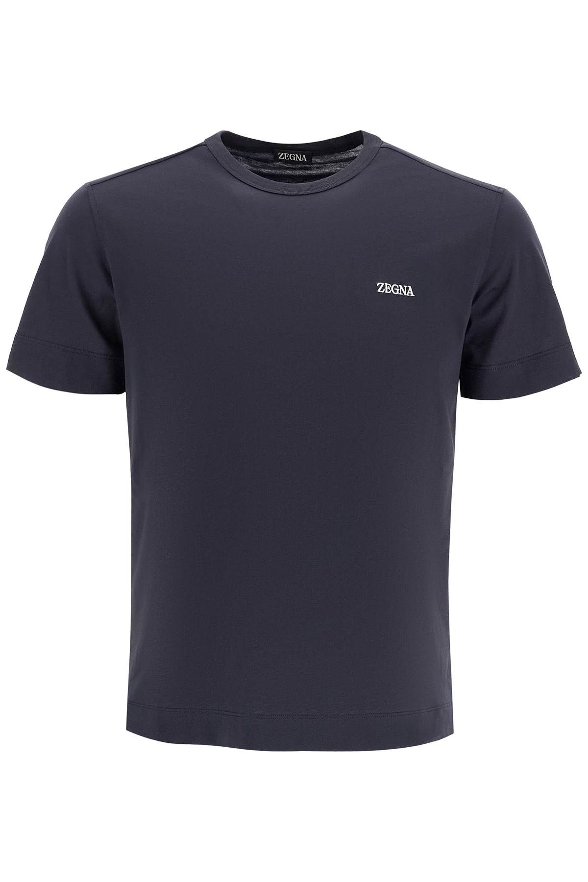 Shop Zegna Crew-neck Sweater With Logo Embroidery In Blue