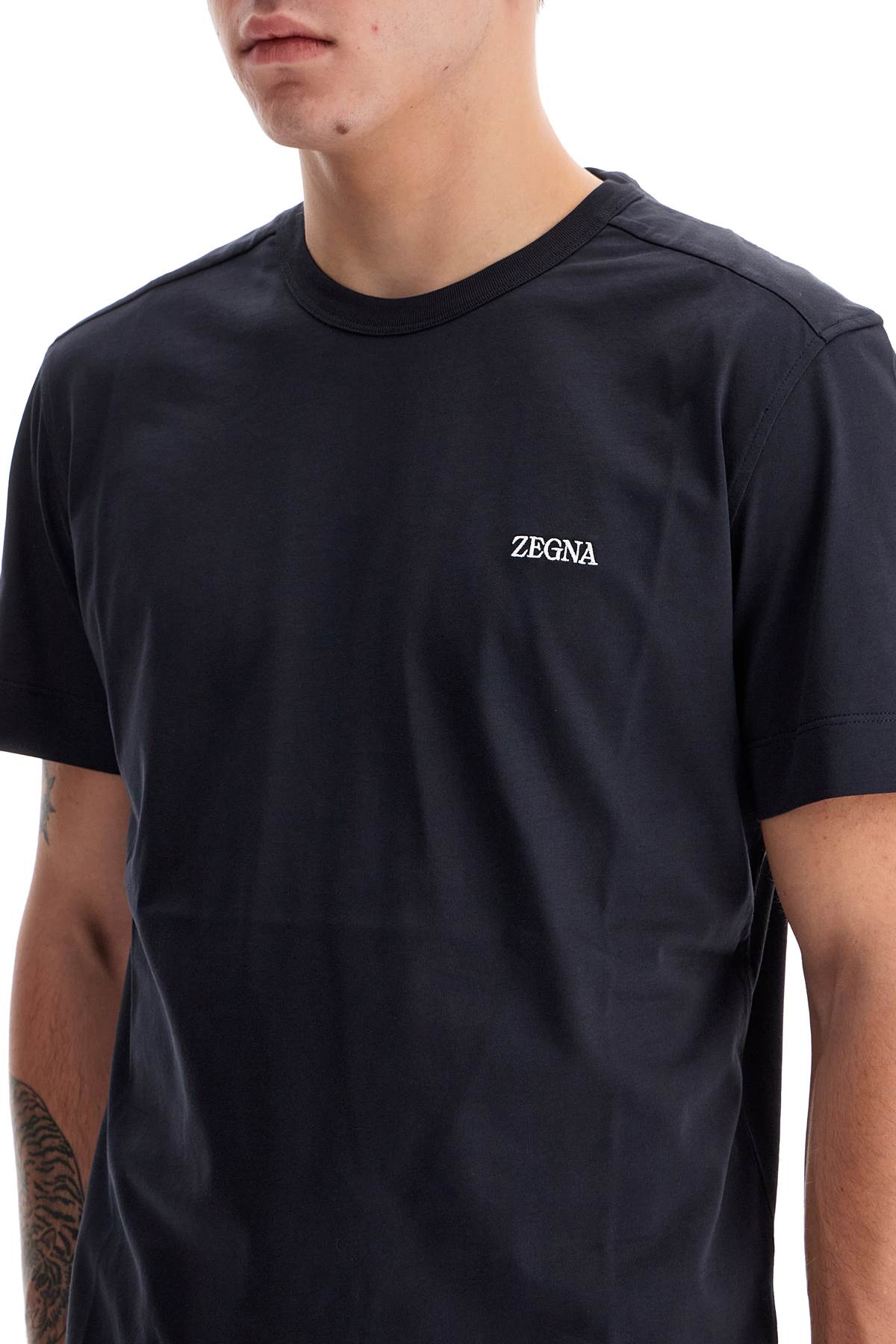 Shop Zegna Crew-neck Sweater With Logo Embroidery In Blue