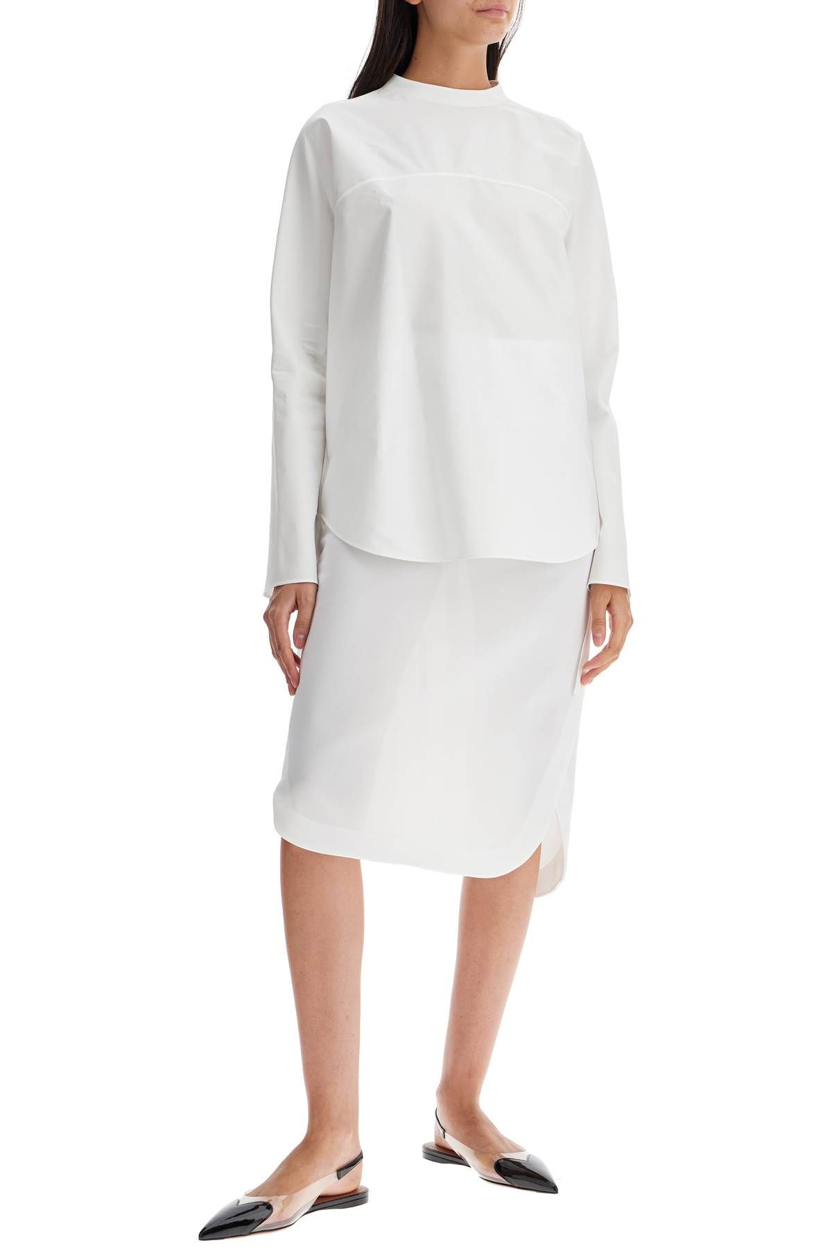 Shop Alaïa Asymmetric Poplin Top With In White