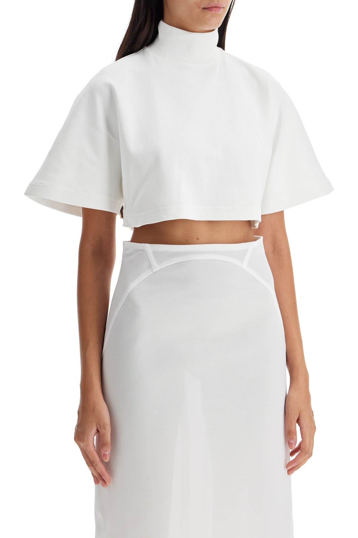 Shop Alaïa High-neck Jersey Crop Top In White